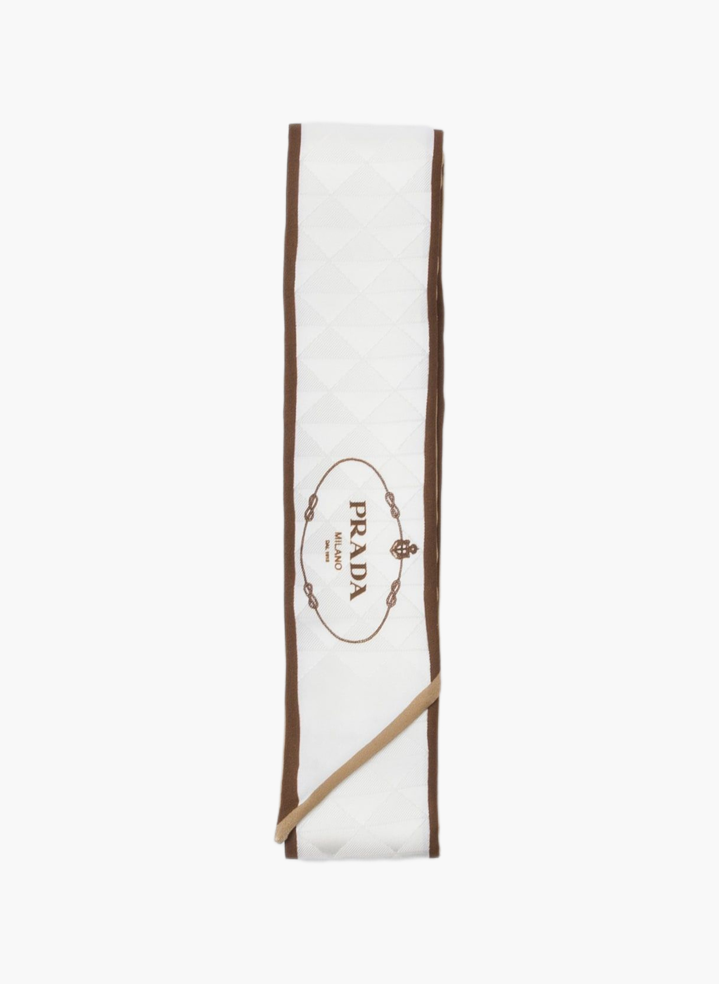 Foulard fin en jacquard de sergé de soie imprimé PRADA Beige