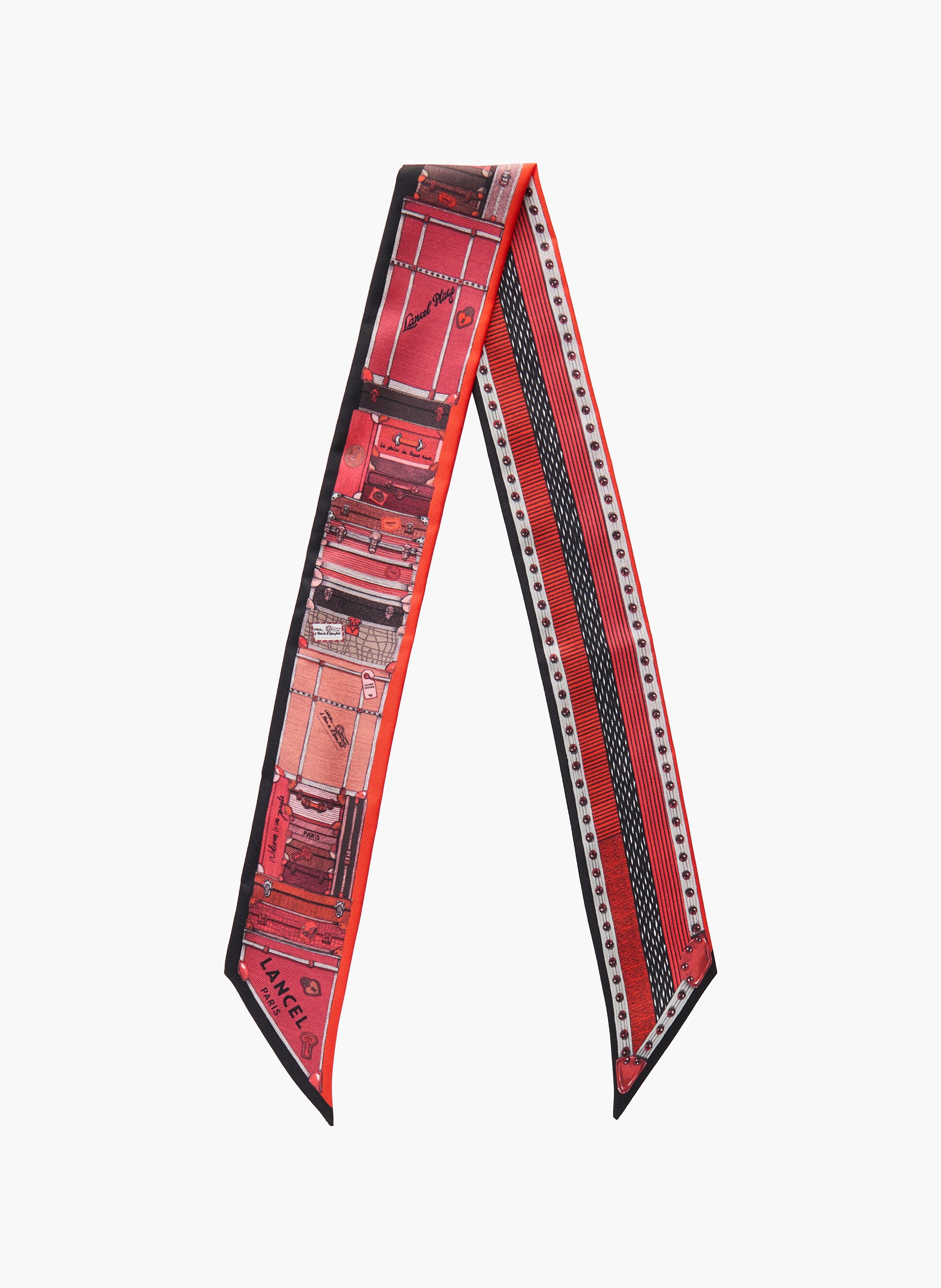 Bandeau en soie sergé, motif imprimé lancel grand hôtel, 5,5 x 82 cm. LANCEL Rouge