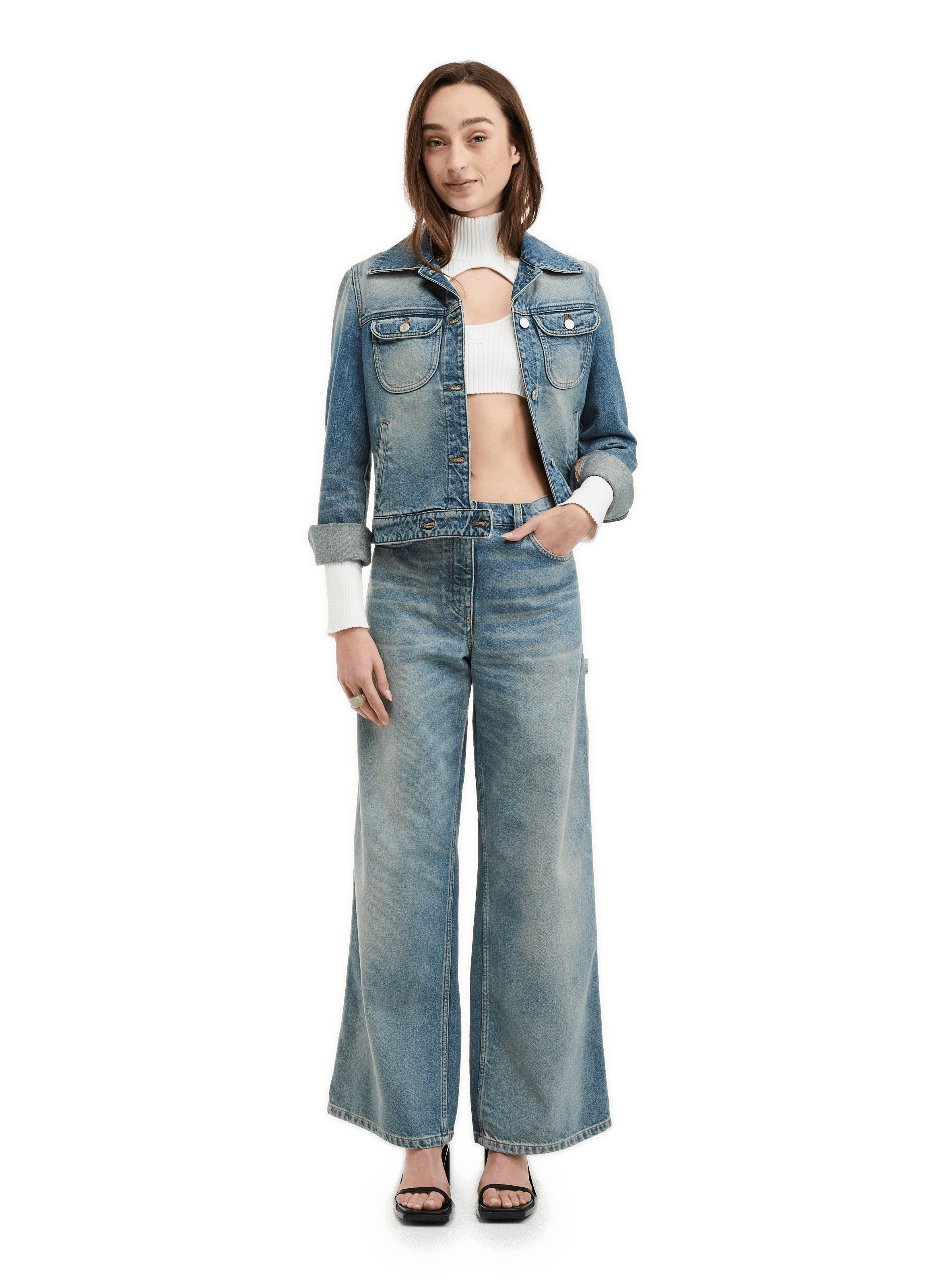 Crop-top côtelé à découpe avant  COURRÈGES Blanc