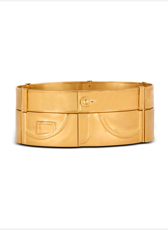 Ceinture avec trompe-l'œil denim en laiton Doré by BALMAIN BALMAIN Ceinture avec trompe-l'œil denim en laiton Doré