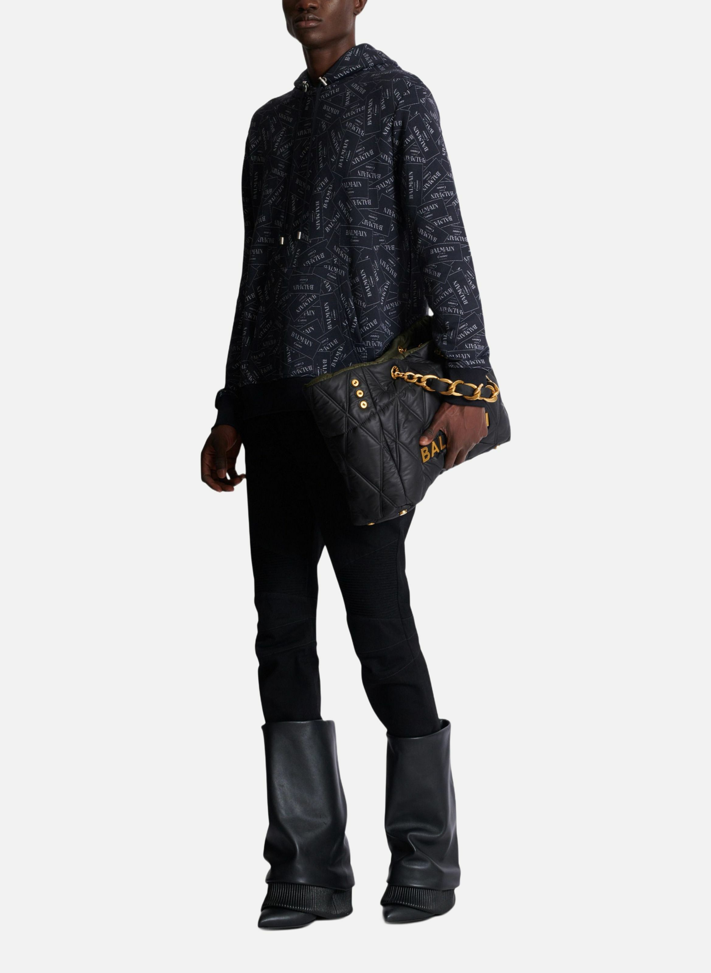 Hoodie imprimé motif étiquette balmain all-over BALMAIN Noir