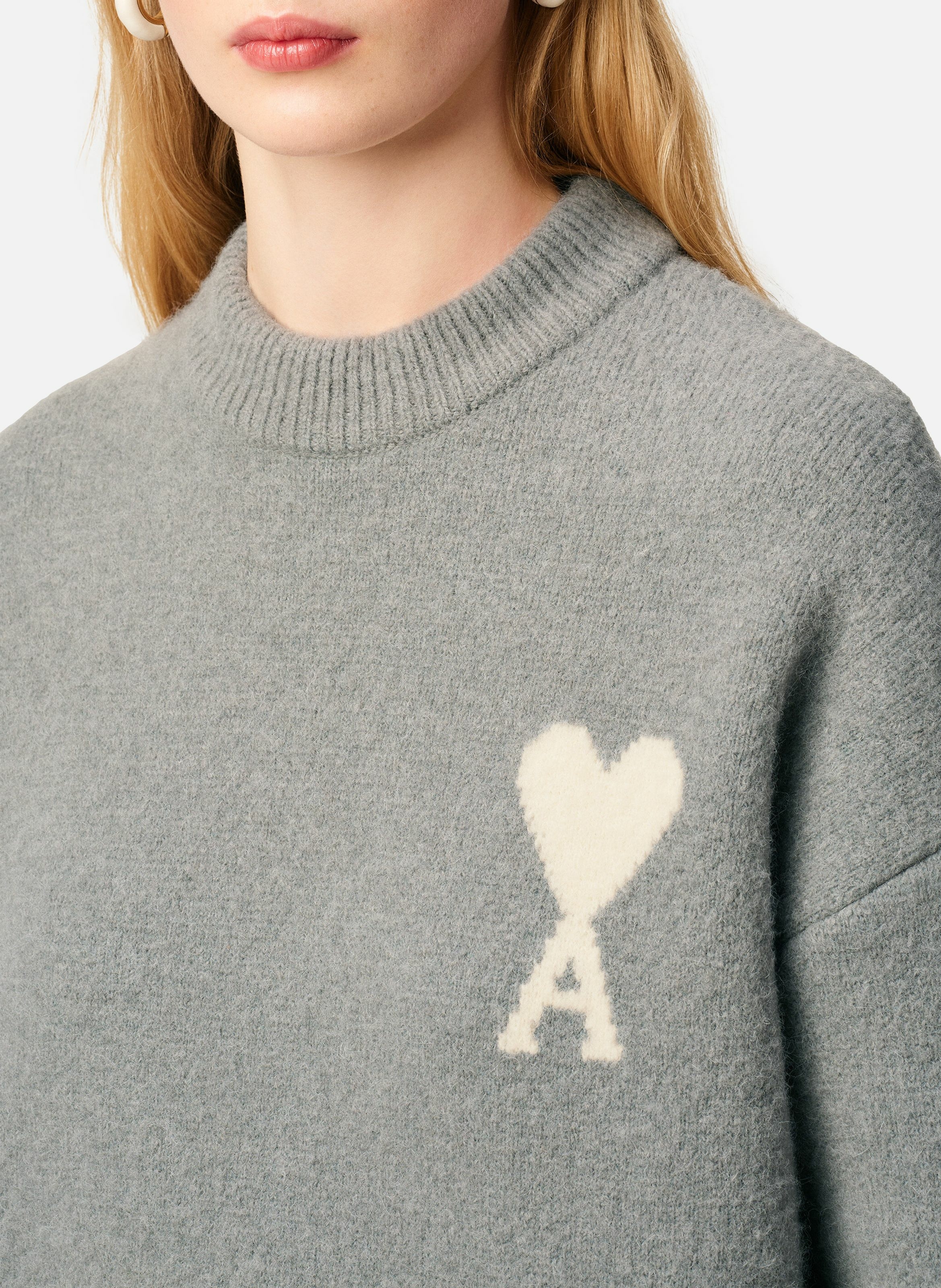 Pull col rond ami de coeur en alpaga unisexe AMI PARIS Gris