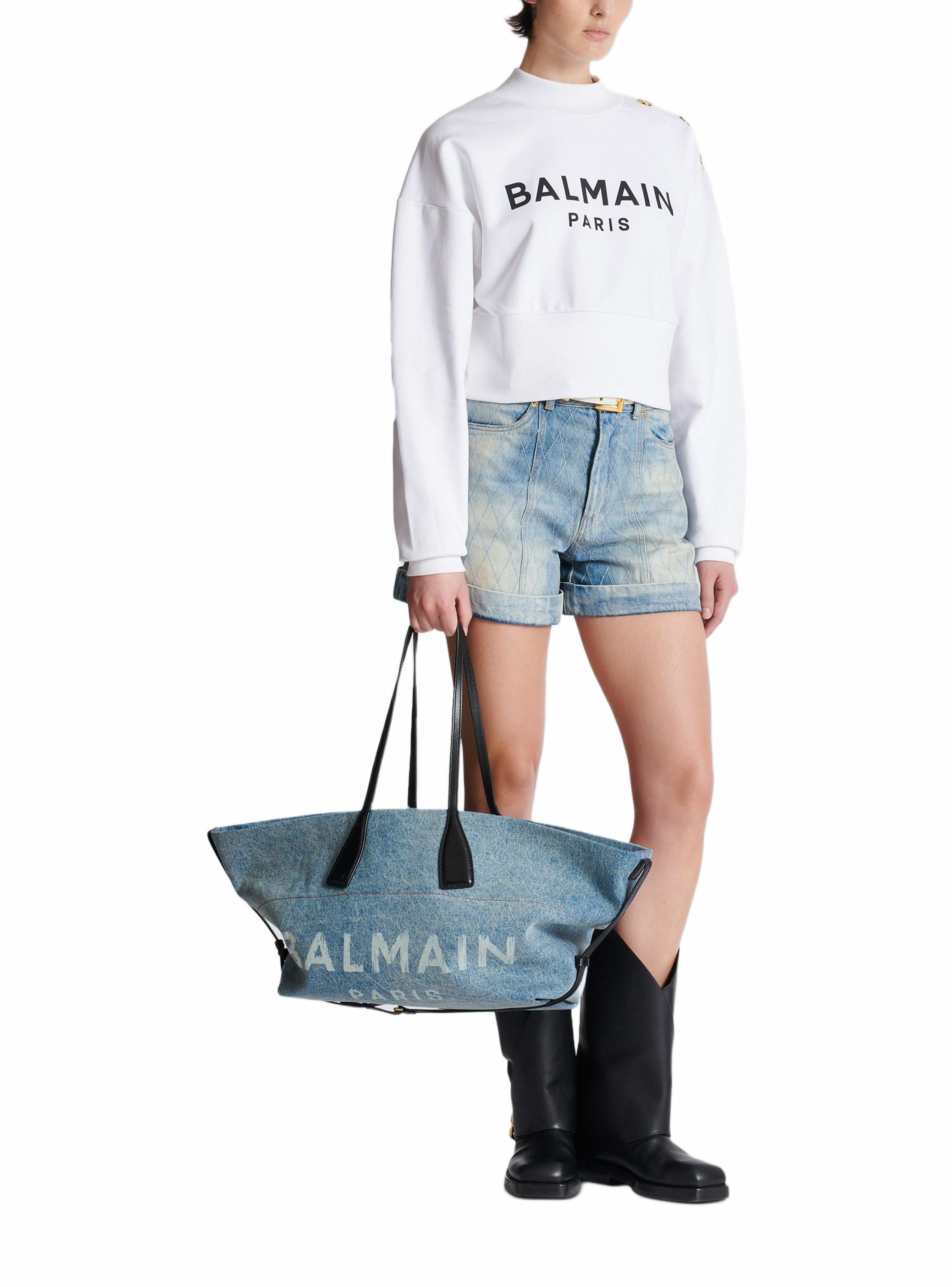 Sac cabas track en denim BALMAIN Bleu