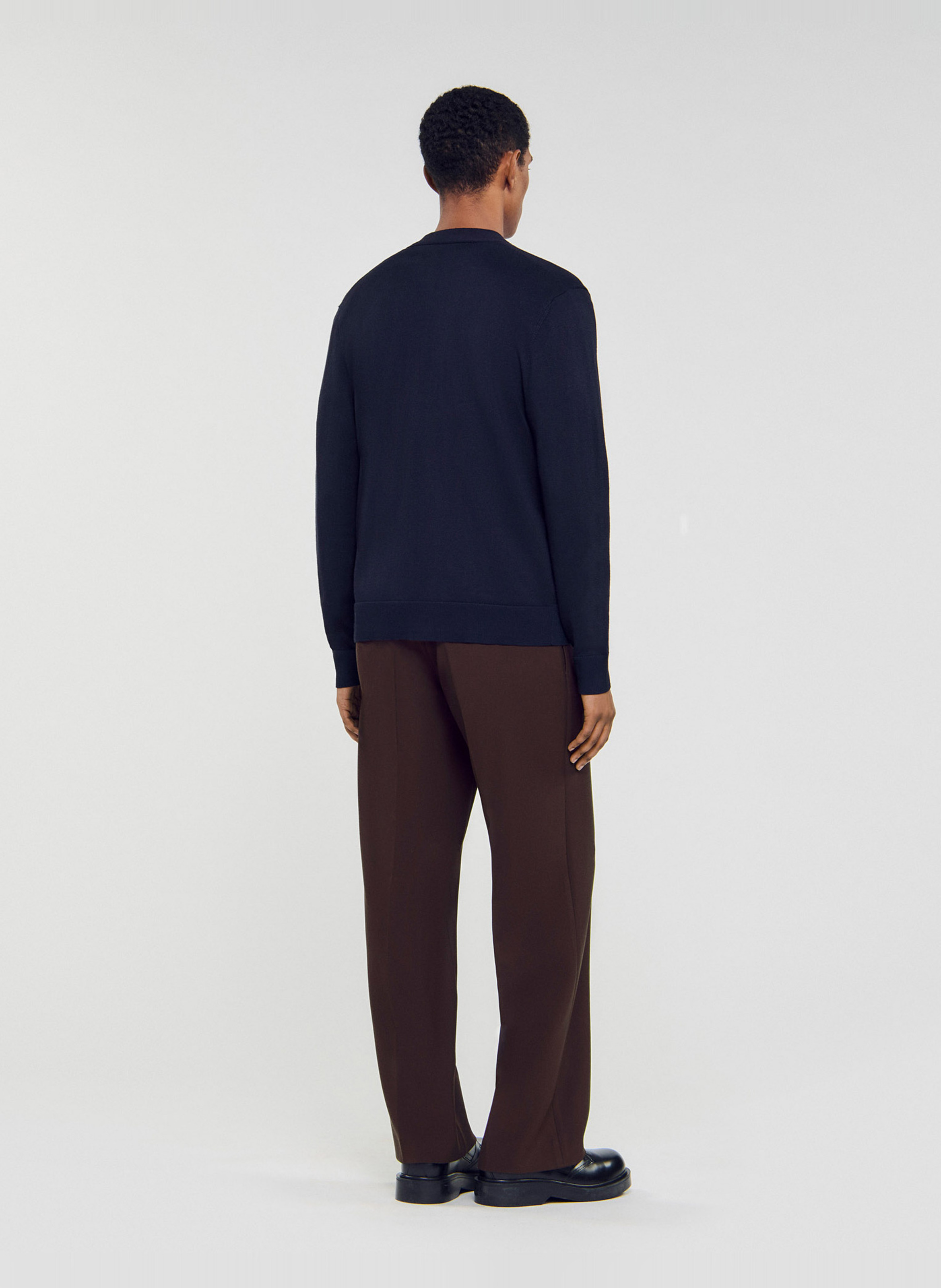 Cardigan col v boutonné uni SANDRO Bleu