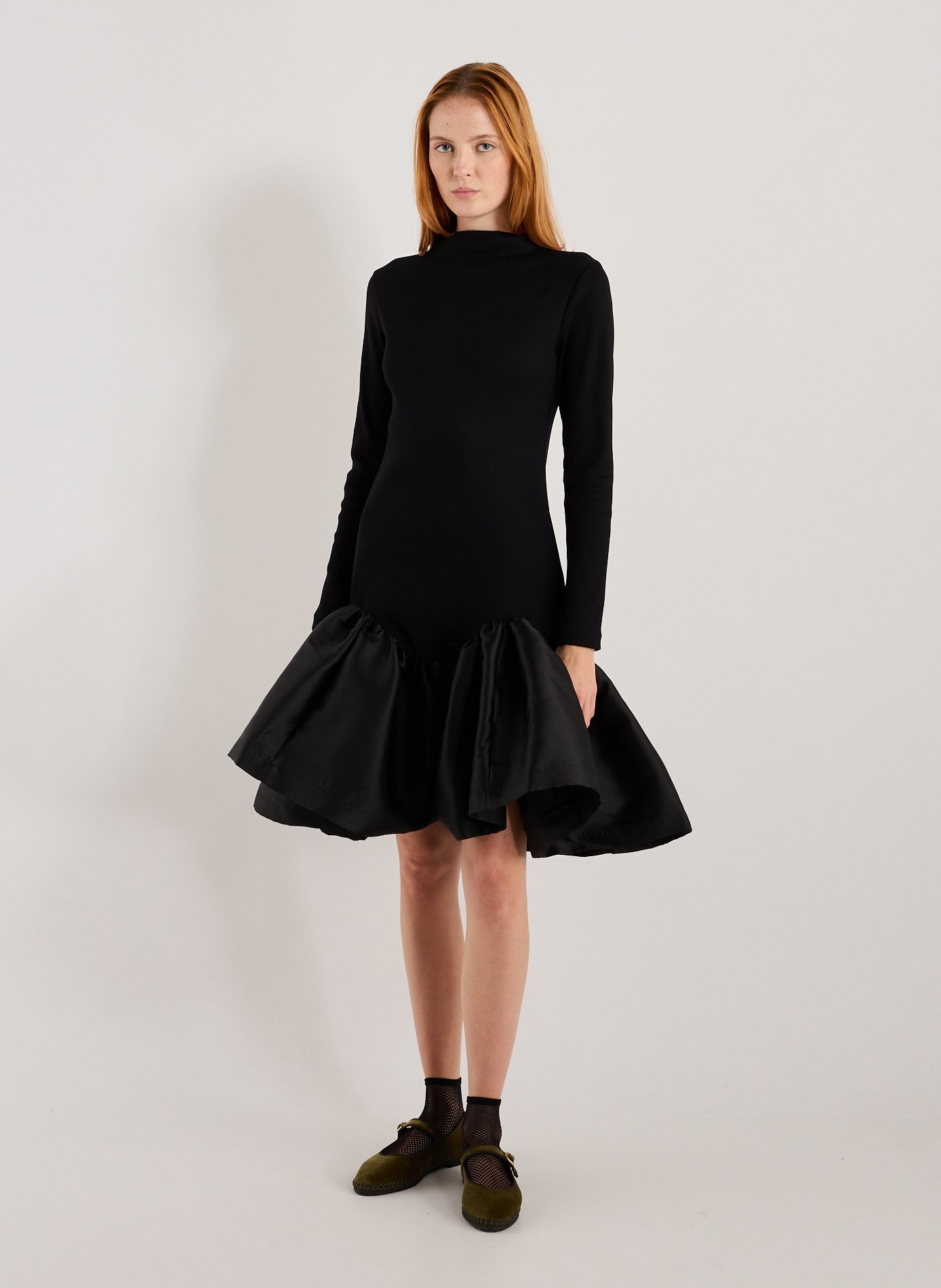 MARQUES ALMEIDA Midi dress with a full skirt in blended cotton Black