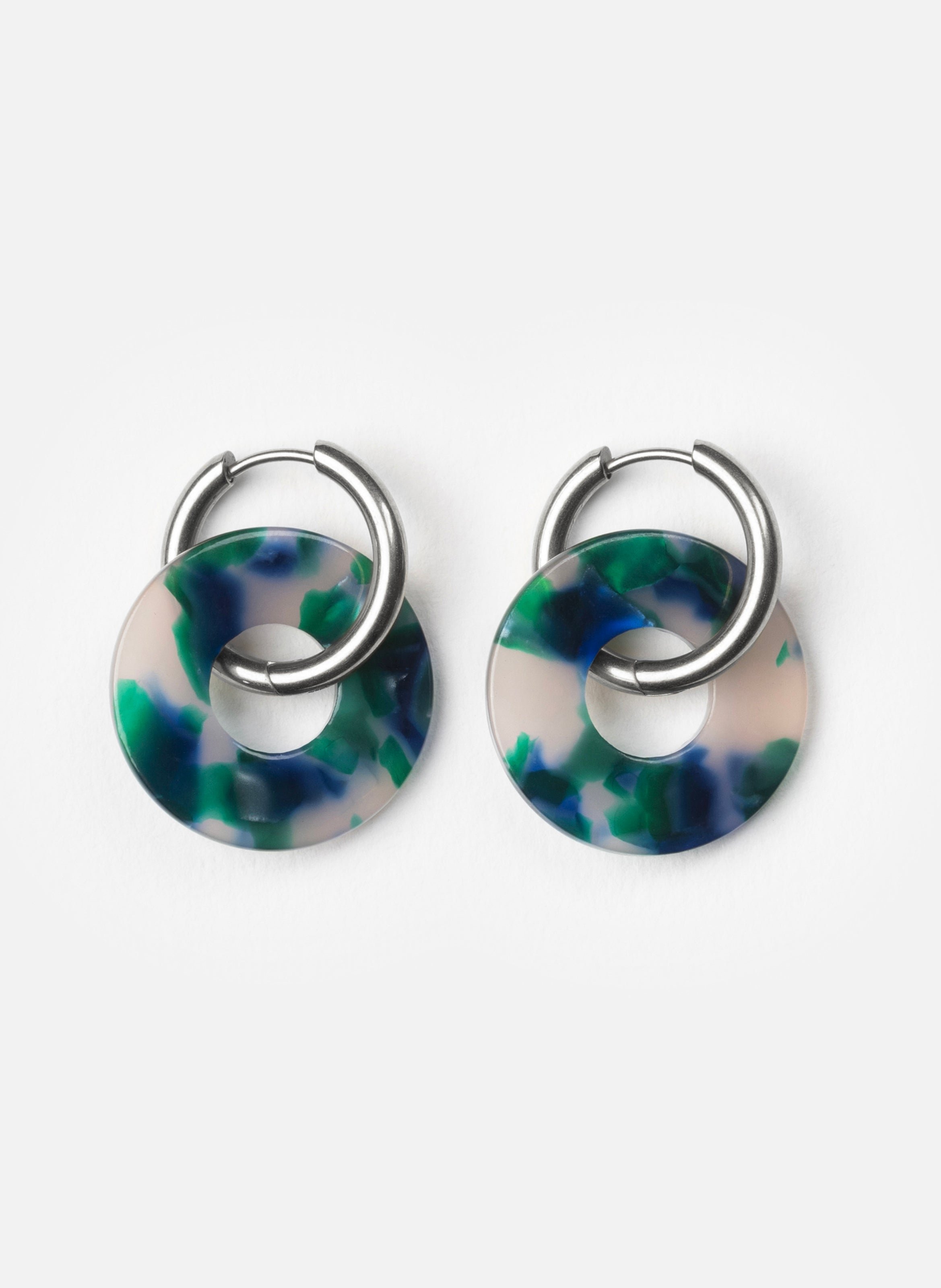 Boucles d'oreilles donuts avec anneaux en acier inoxydable argenté KURAGE GINZA Bleu