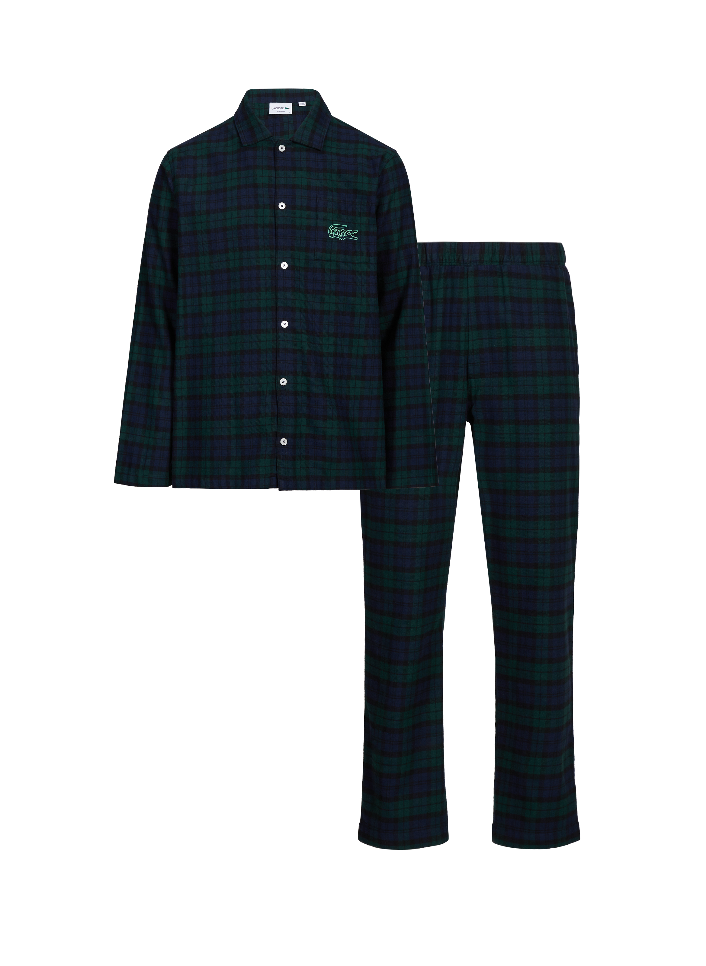 LACOSTE Ensemble de pyjama à carreaux en coton Vert