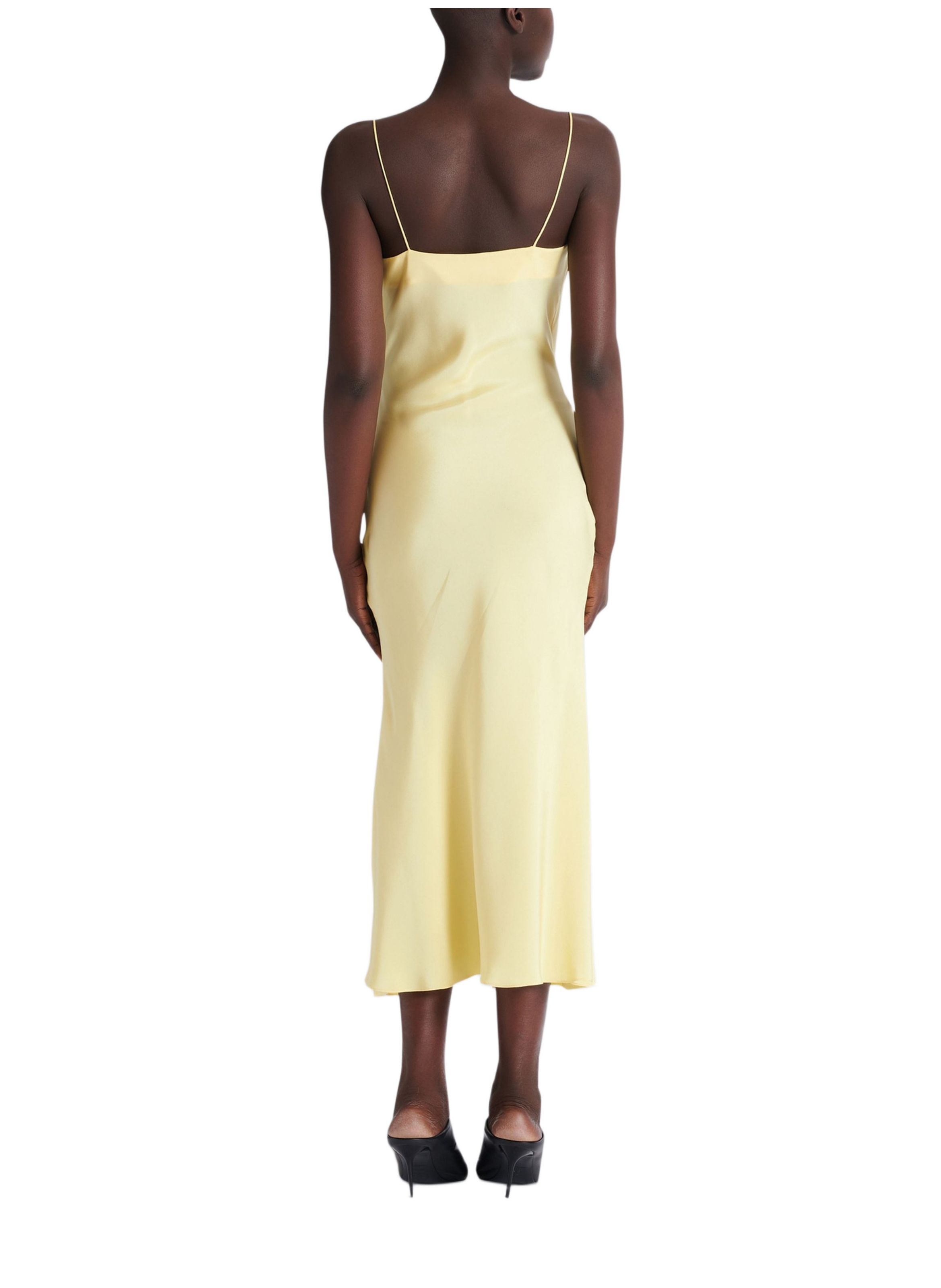 Robe longue en satin de soie à bretelles BALMAIN Jaune