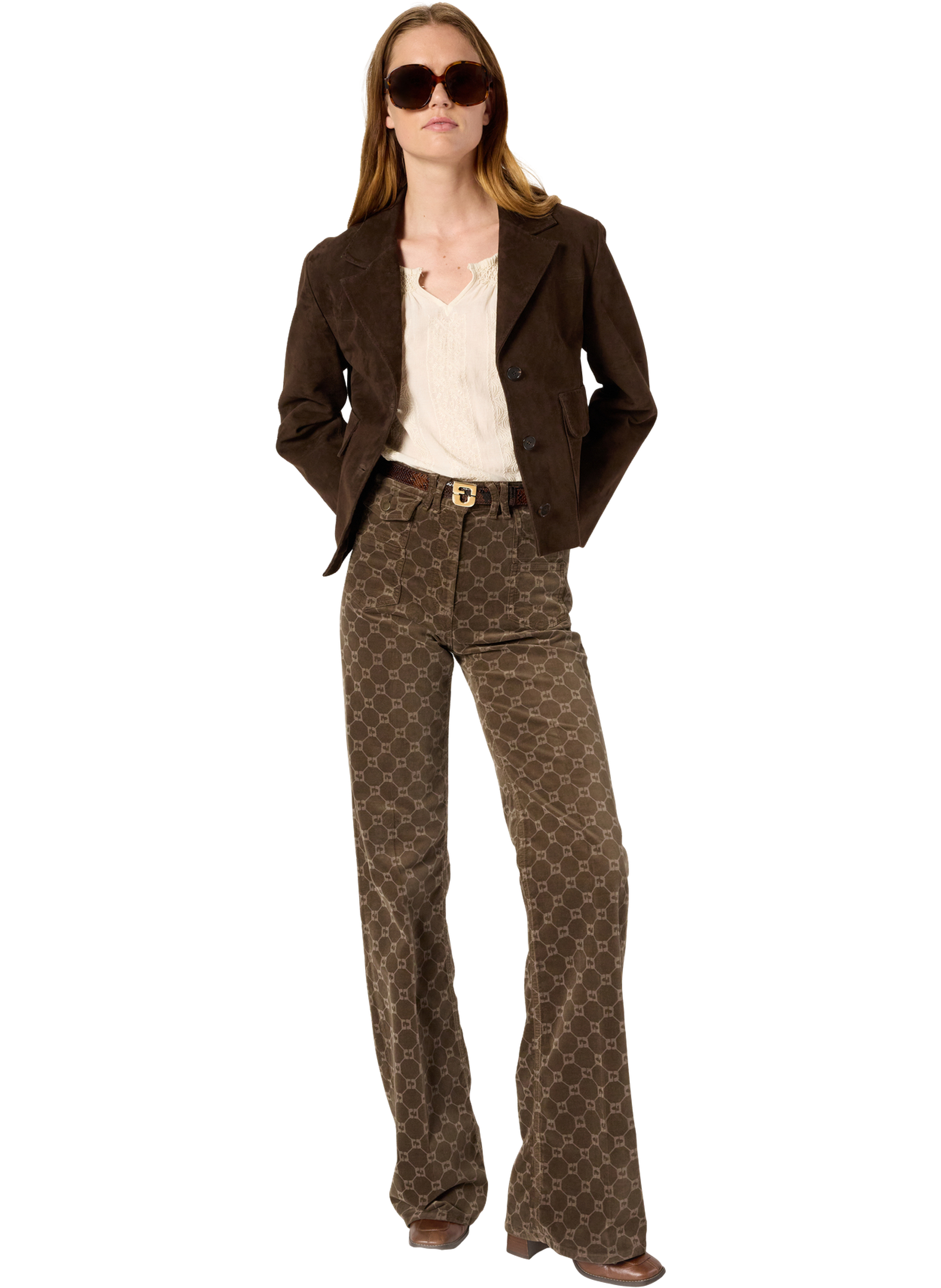 Pantalon flare en velours à monogramme - anna GERARD DAREL Vert