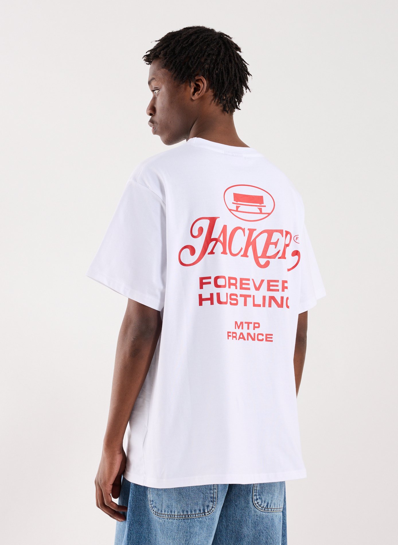 T-Shirt droit imprimé en coton JACKER. Blanc