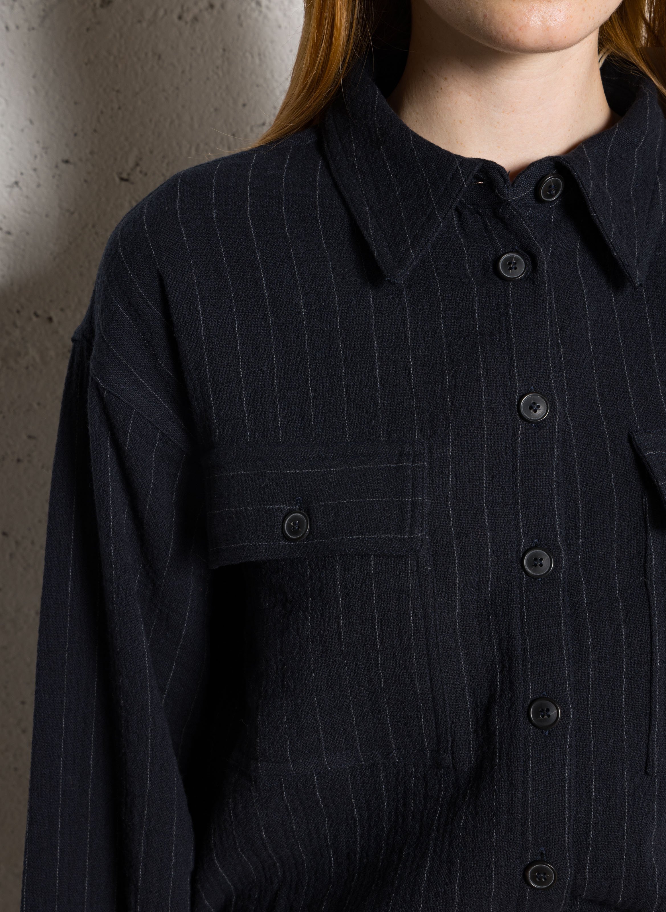 Chemise droite col classique en coton mélangé rayé clara MAISON 123 Bleu