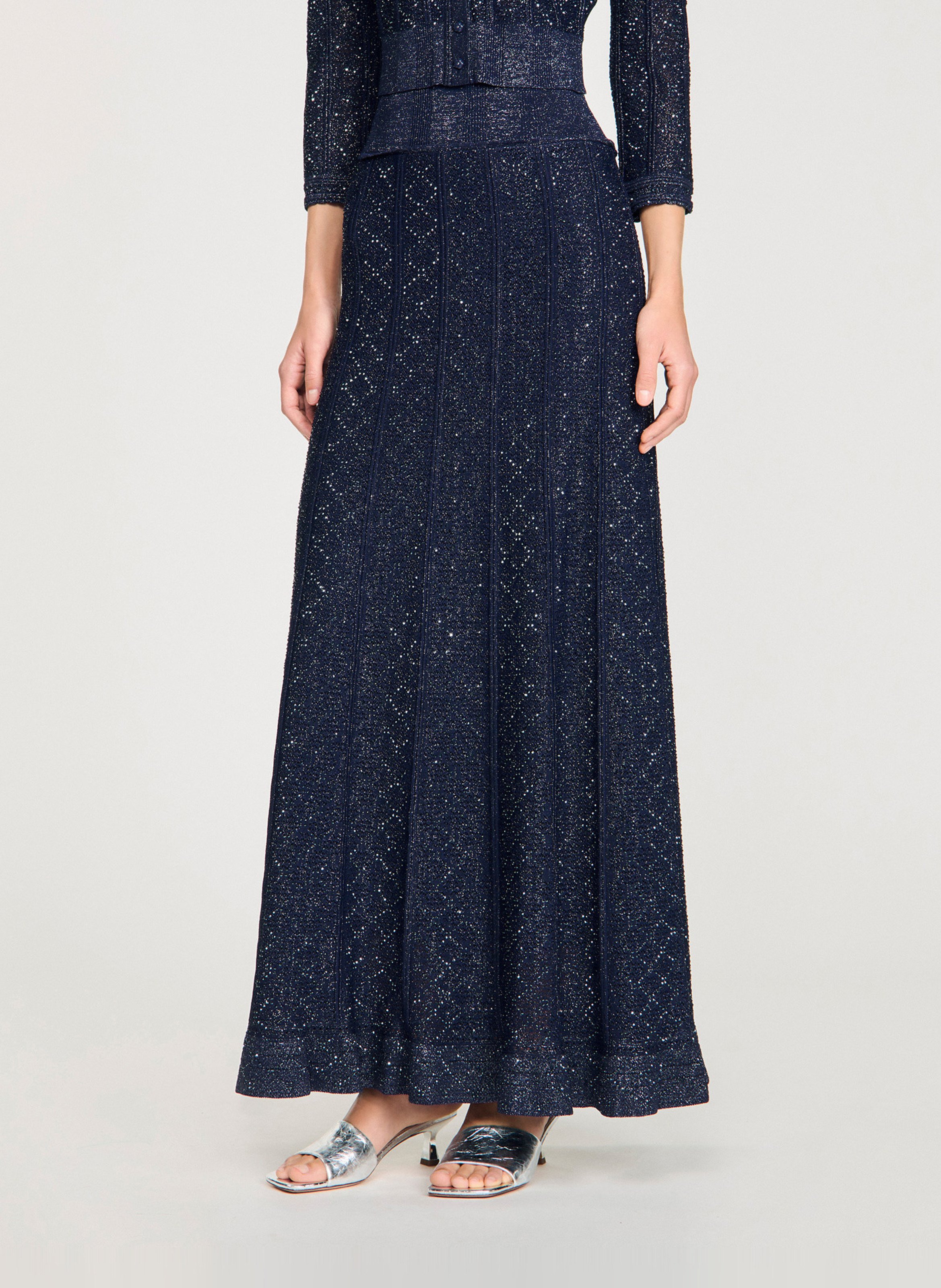 Jupe longue à paillettes SANDRO Bleu