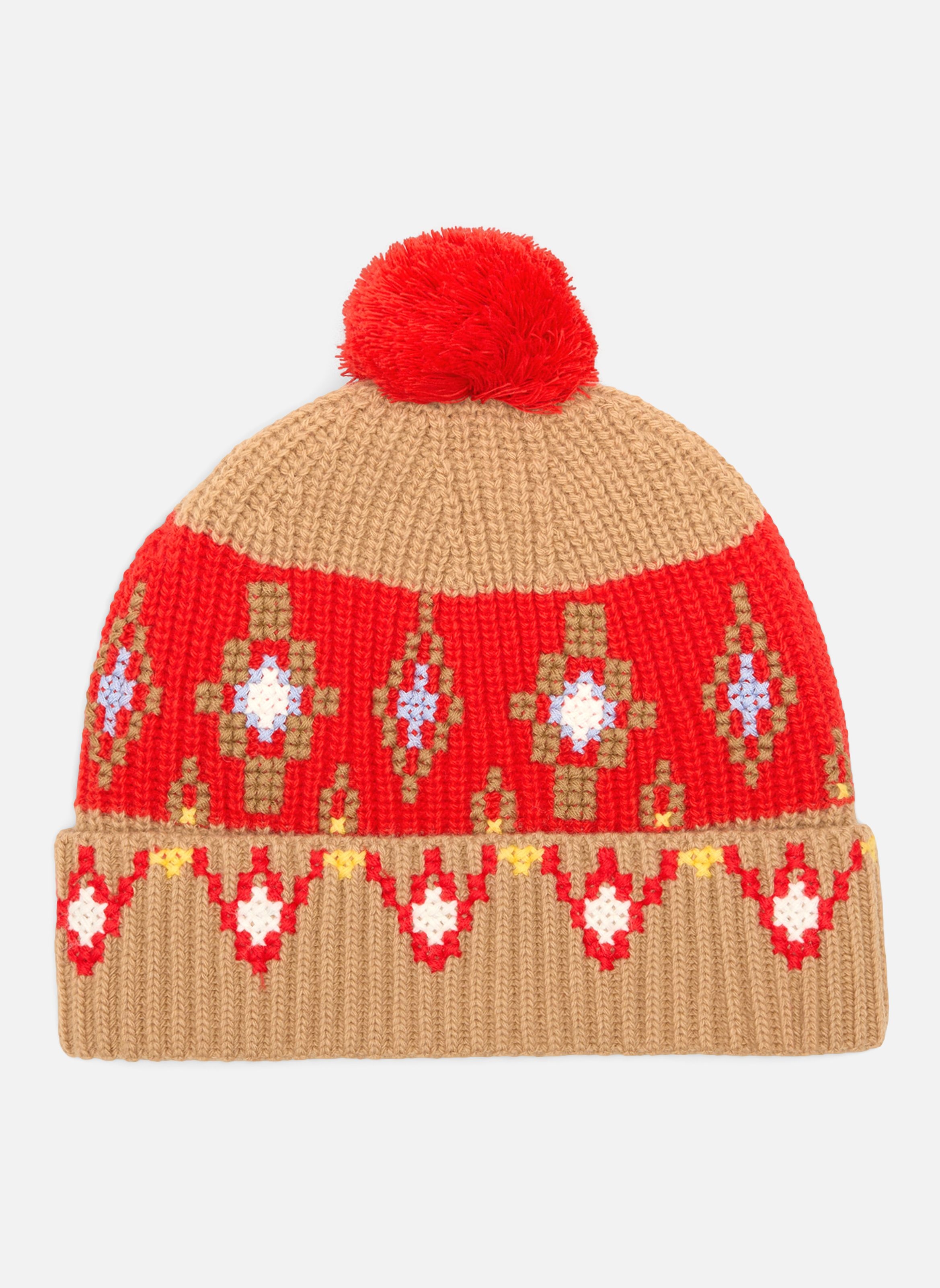 Bonnet point de croix en laine unisexe AMI PARIS Marron