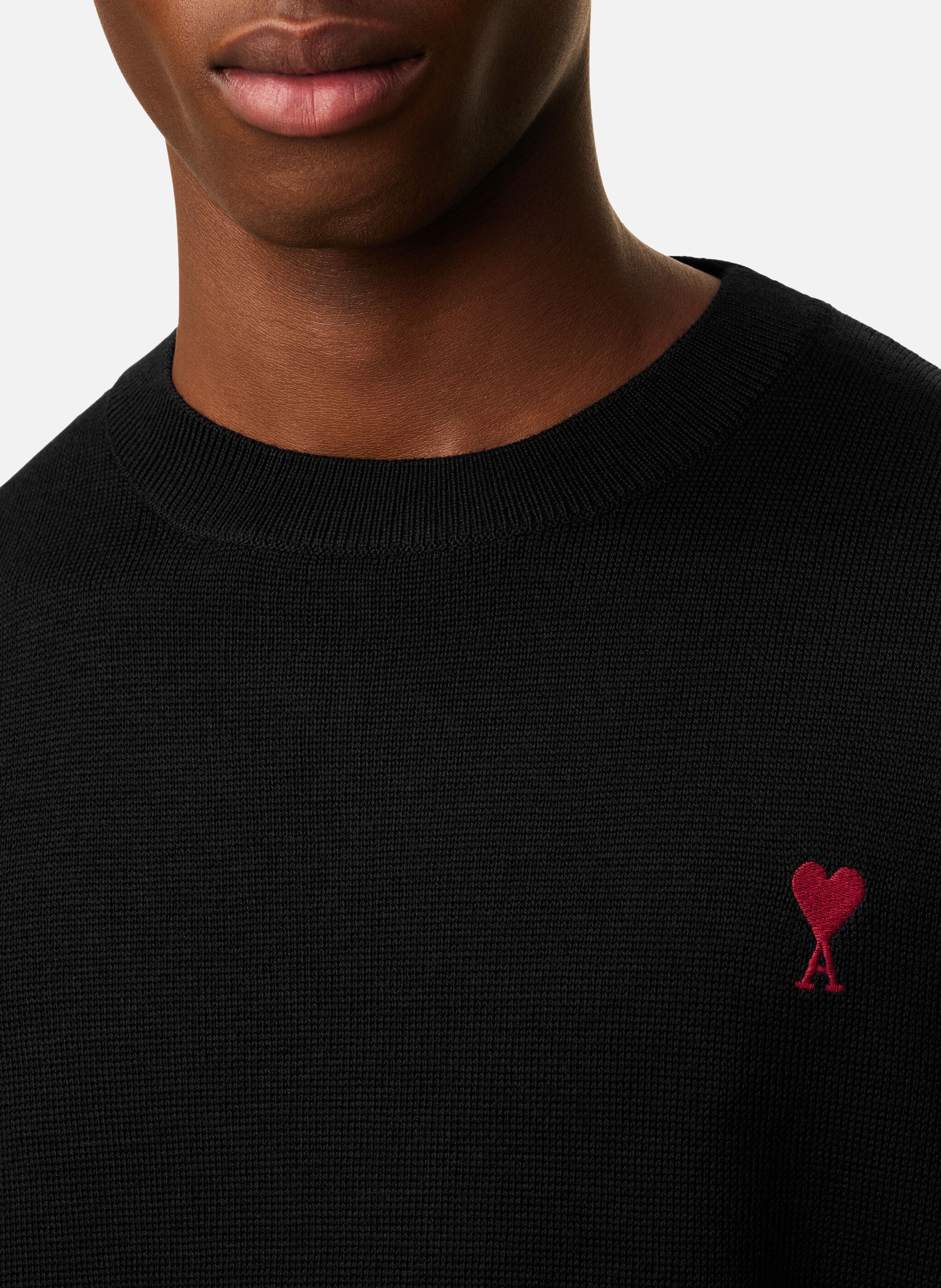 Pull col rond ami de coeur en laine AMI PARIS Noir