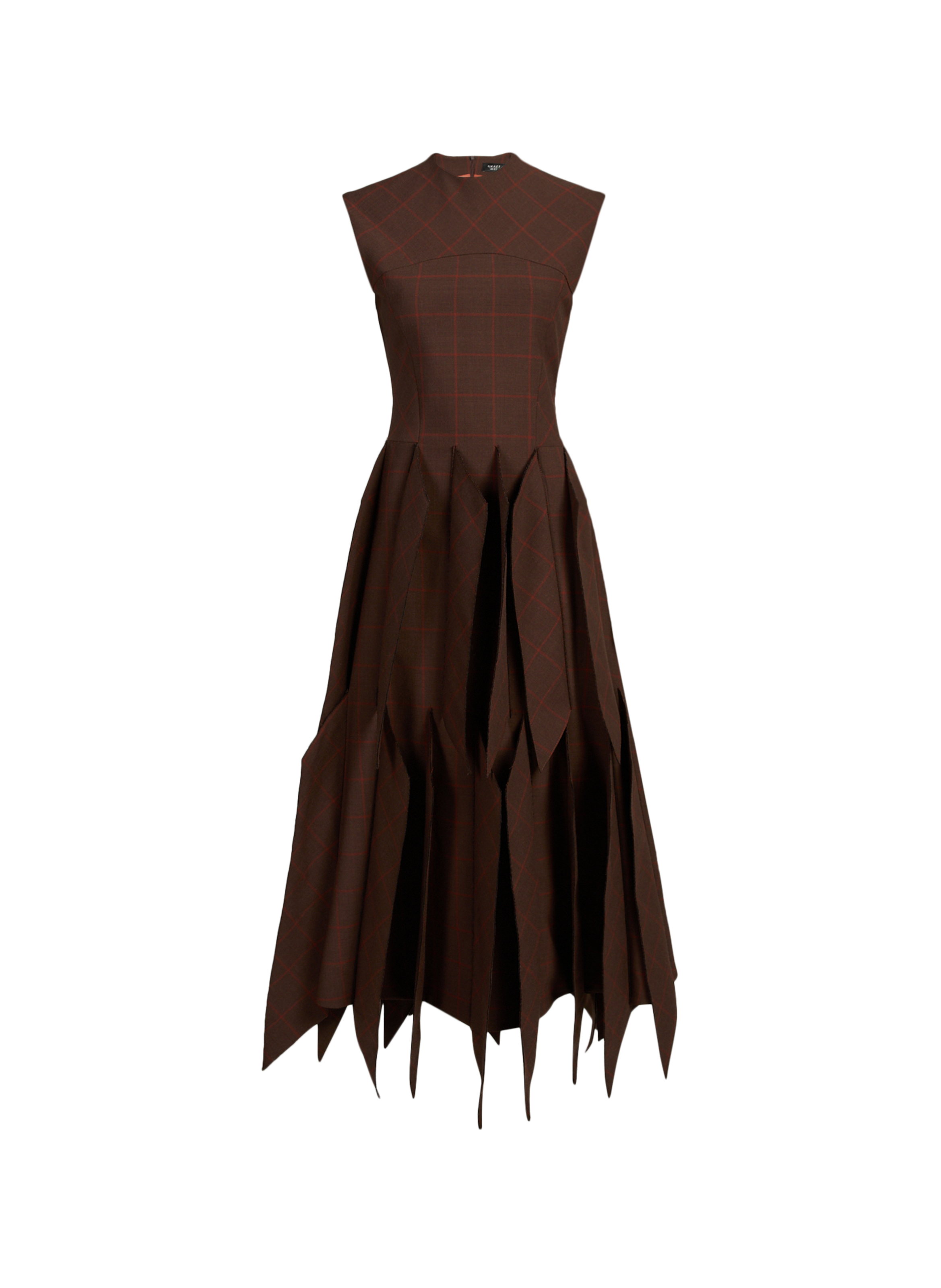 Sleeveless midi dress in blended wool checkered pattern A.W.A.K.E. MODE Brown
