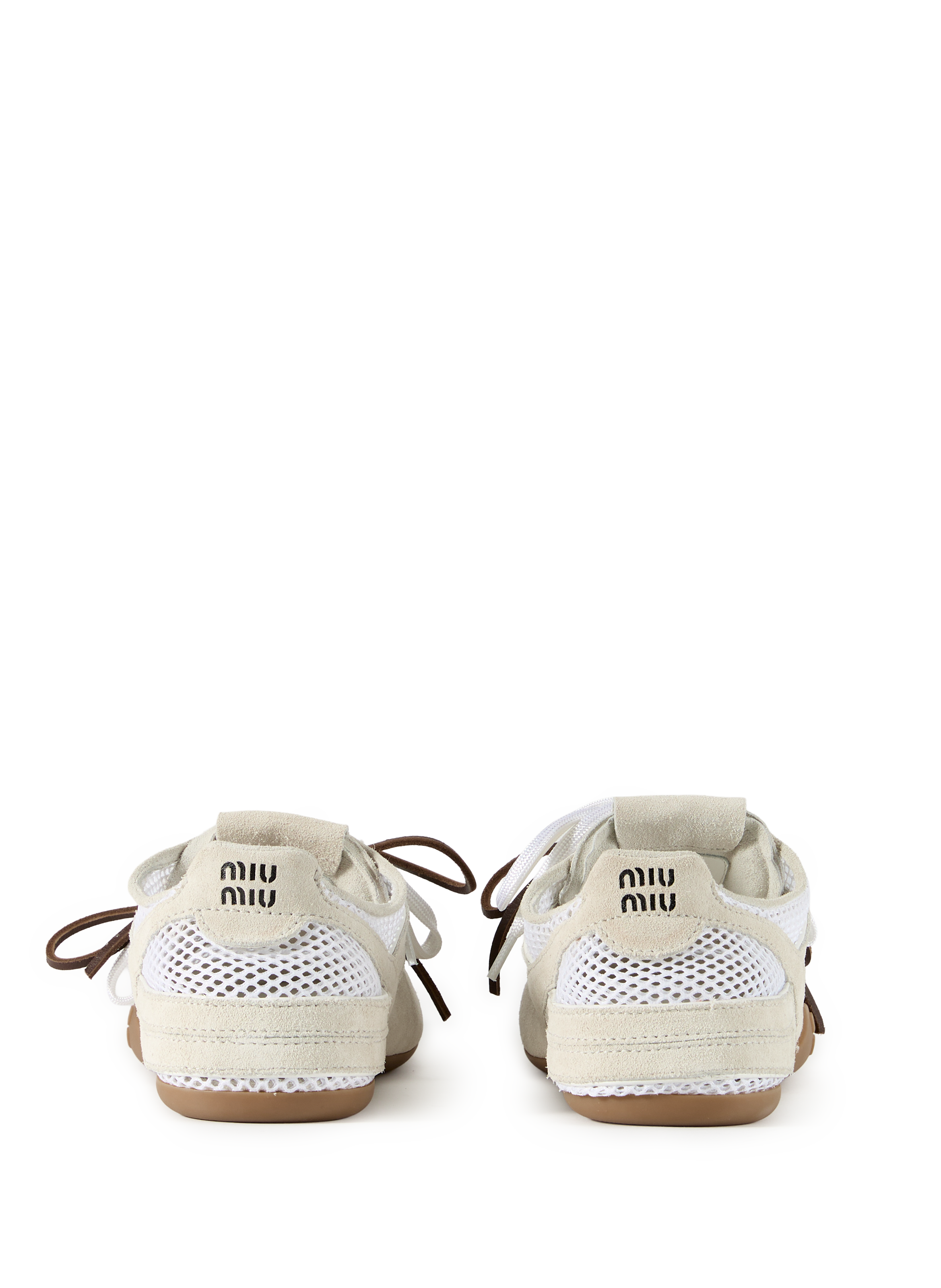 Two-material sneakers with double laces MIU MIU White