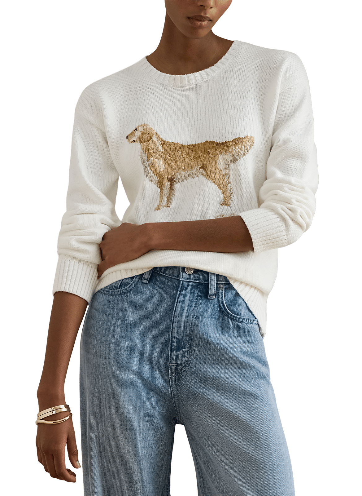 Pull droit imprimé en coton LAUREN Blanc