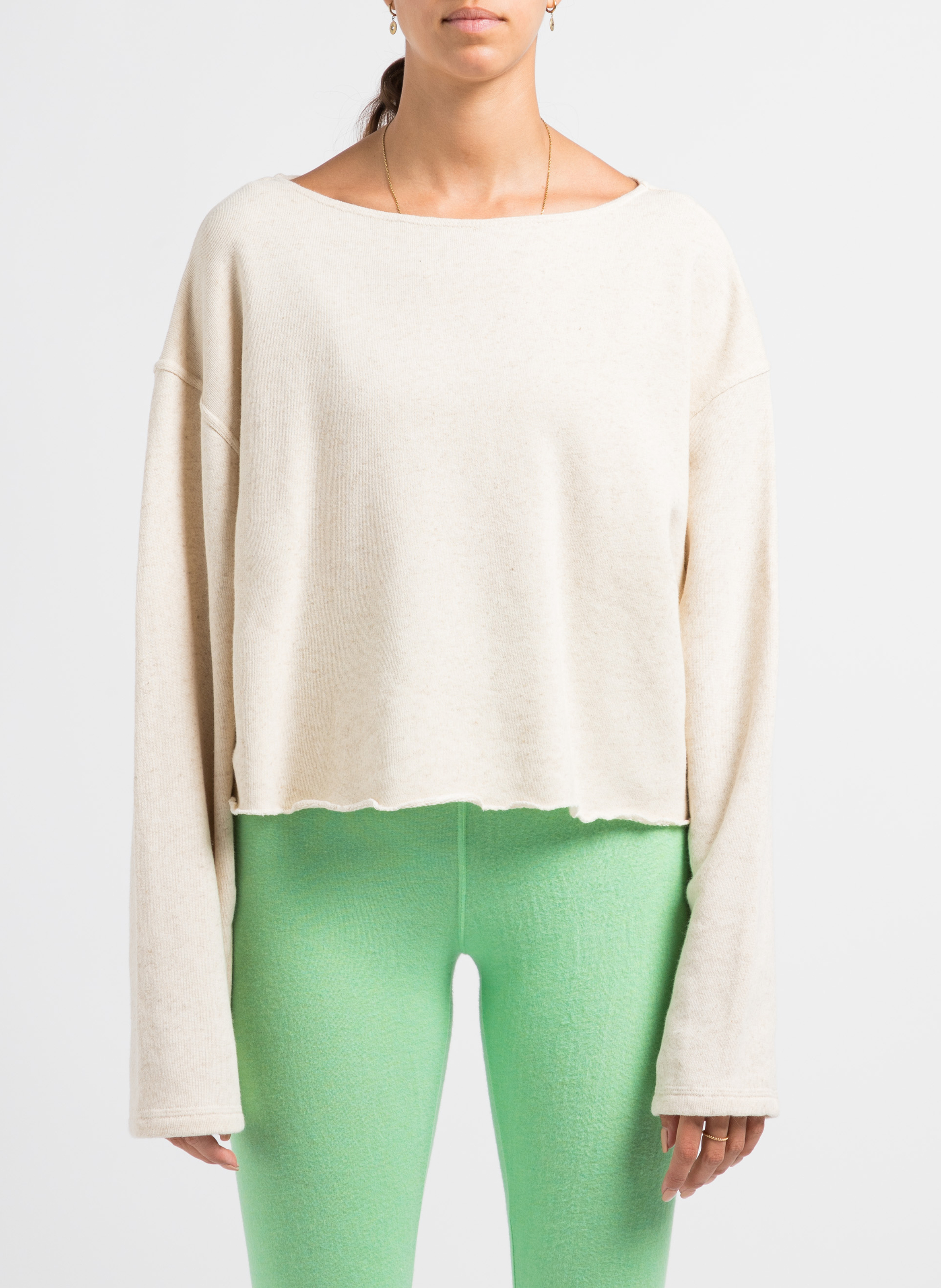 Sweat col bateau en coton bio et lin itonay AMERICAN VINTAGE Beige