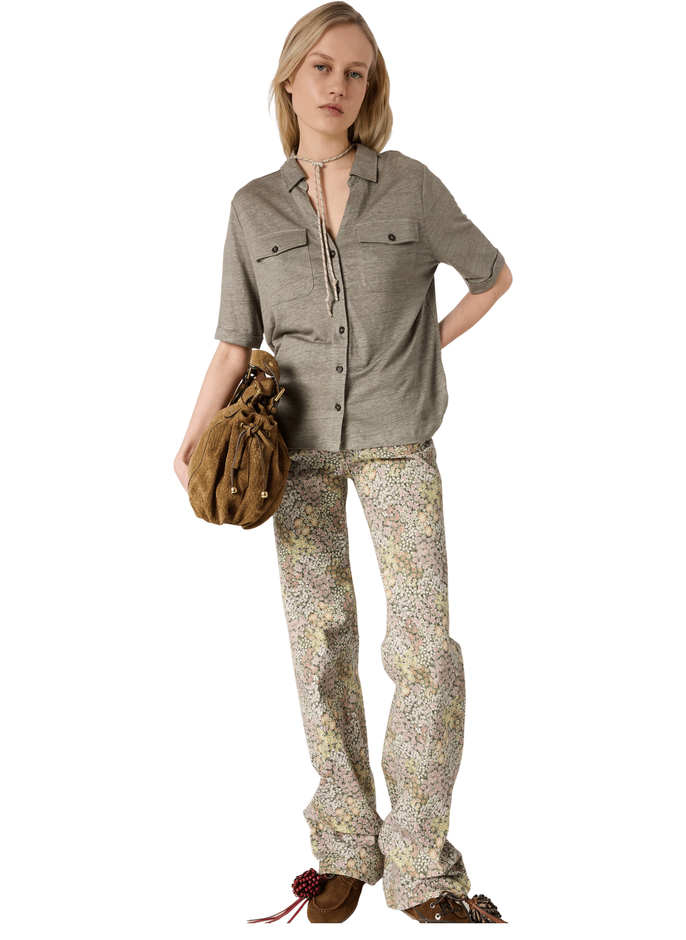 Polo boutonné en lin - moana GERARD DAREL Kaki