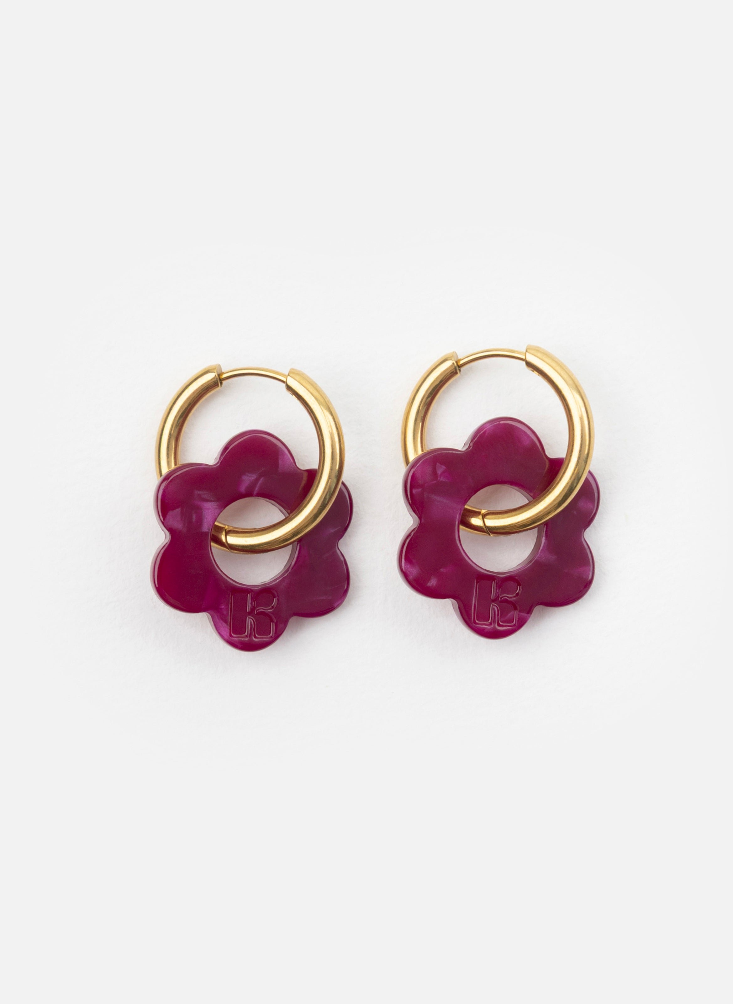Boucles d'oreilles Baby Fleurette avec anneaux en acier inoxydable doré KURAGE GINZA Rouge