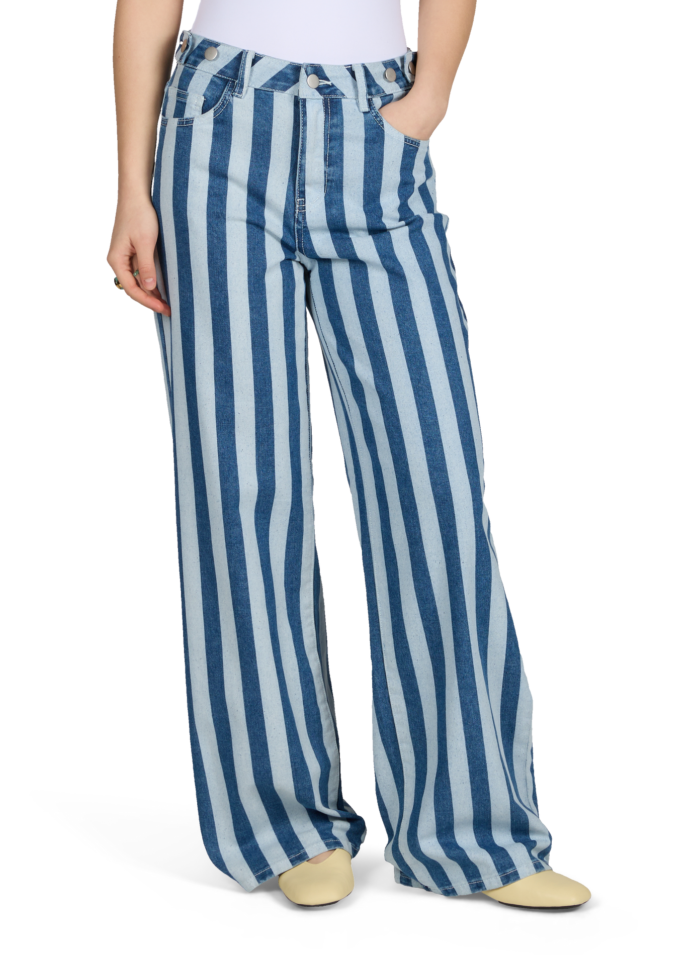Striped cotton blend jeans OBJECT Blue
