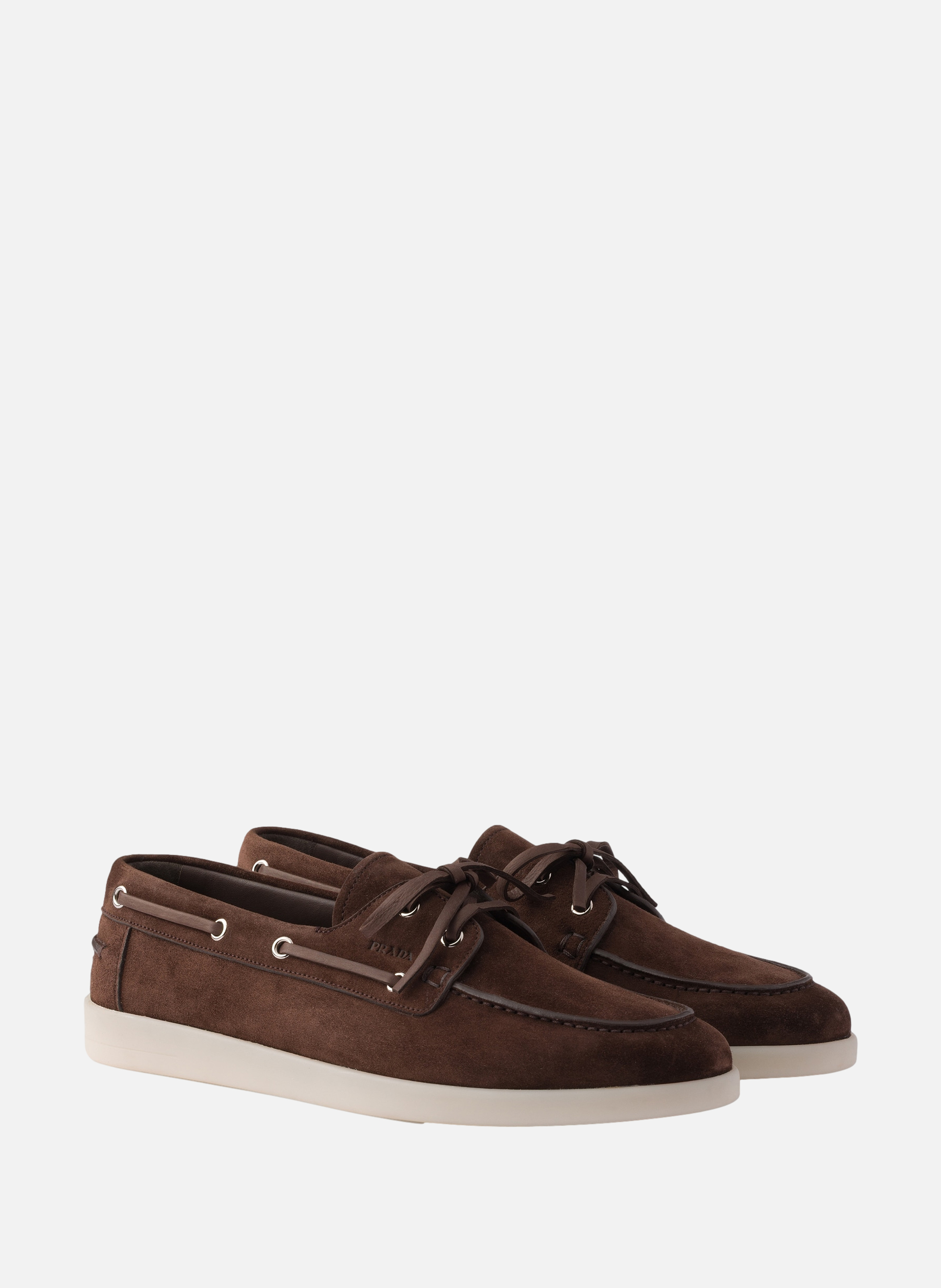 Souliers bateau en veau velours avec lacets PRADA Marron