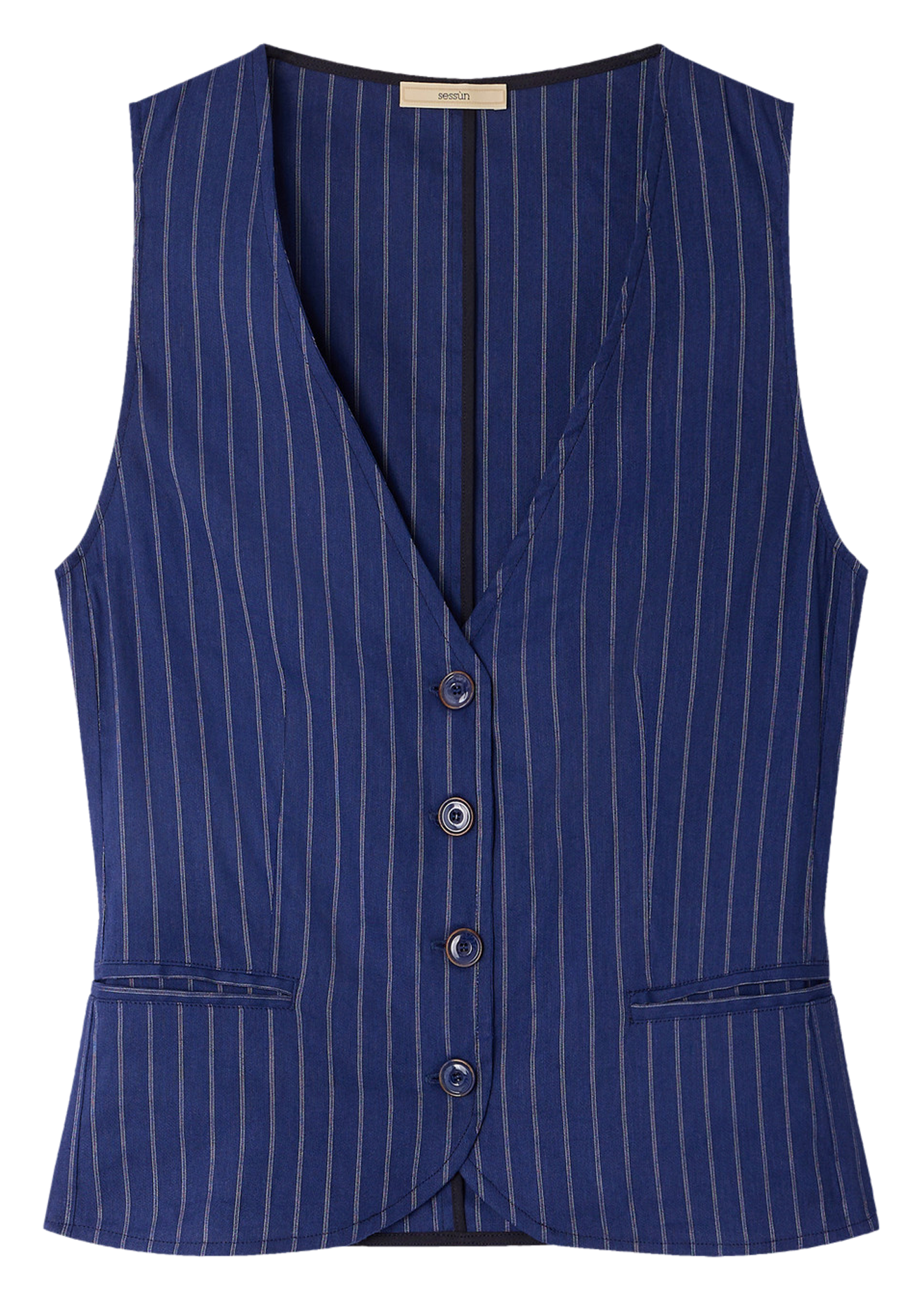 Top col v en lin mélangé fernando SESSUN Bleu