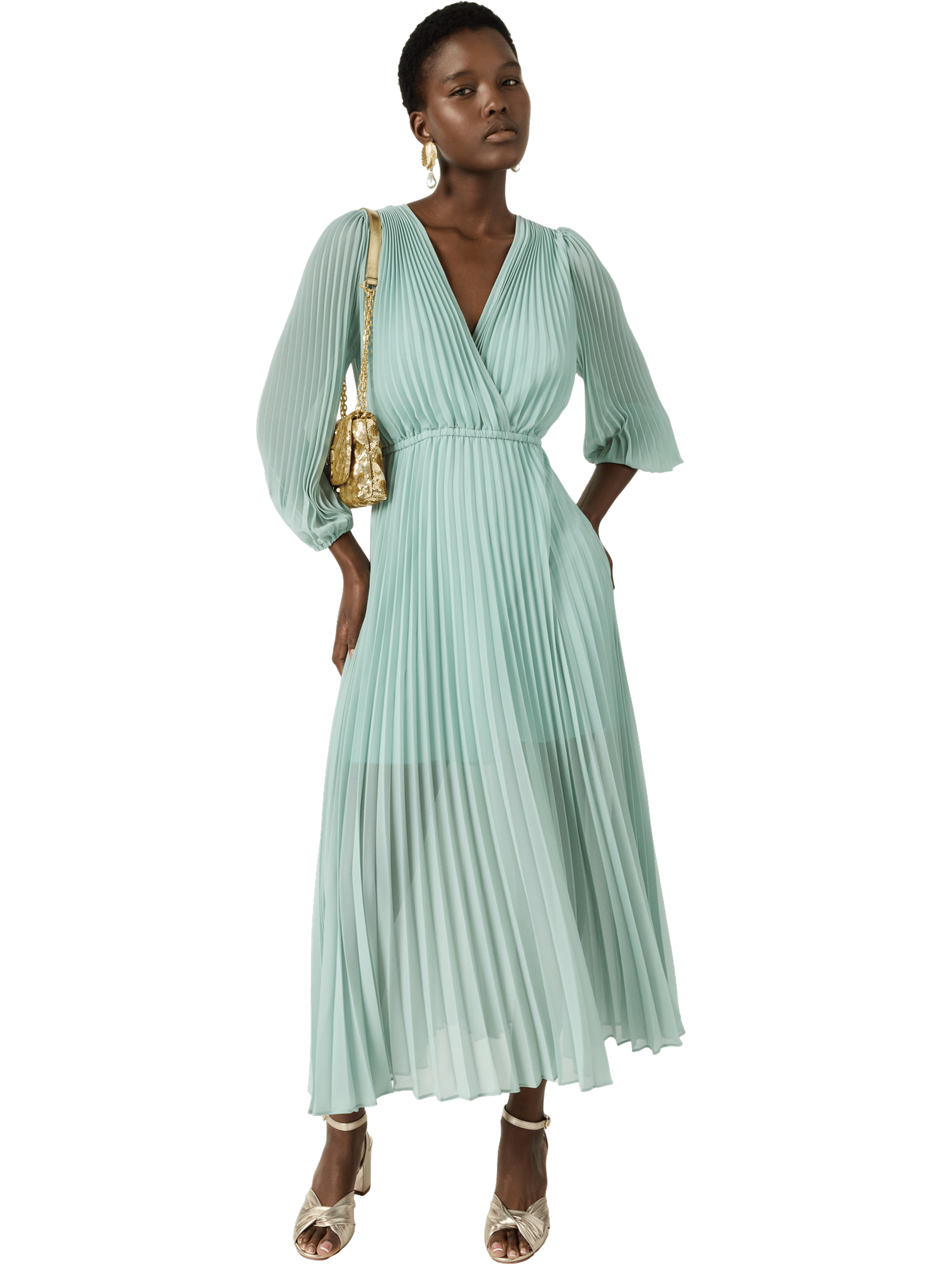 Robe longue plissée - rayna GERARD DAREL Vert