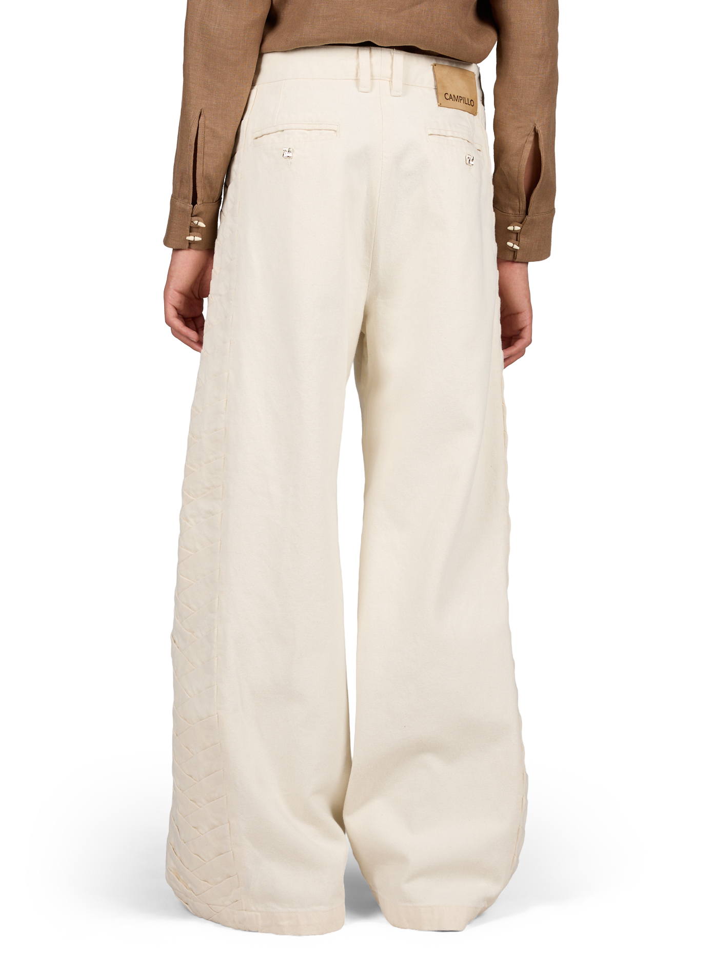 Jean Encuentros avec empiècements plissés latéraux en coton CAMPILLO Blanc