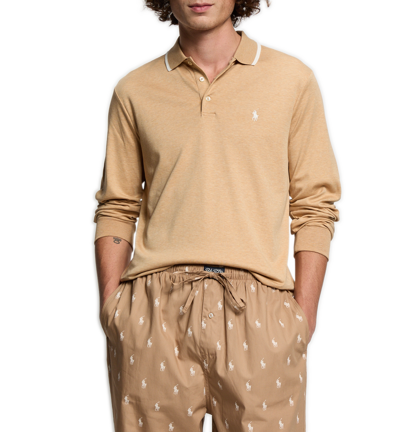 Slim-fit long-sleeved cotton polo shirt POLO RALPH LAUREN Beige
