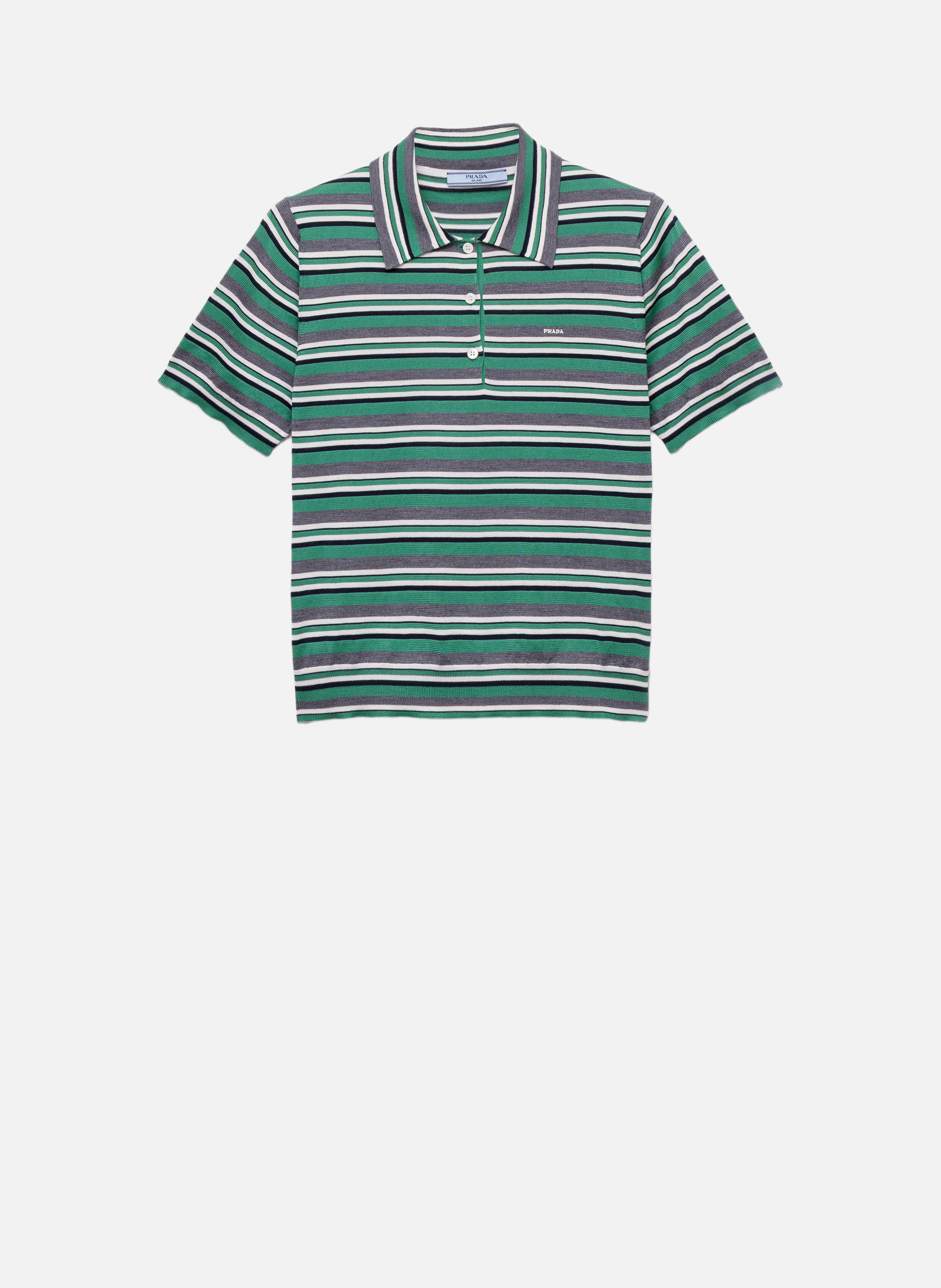 Polo en coton à rayures à manches courtes PRADA Vert