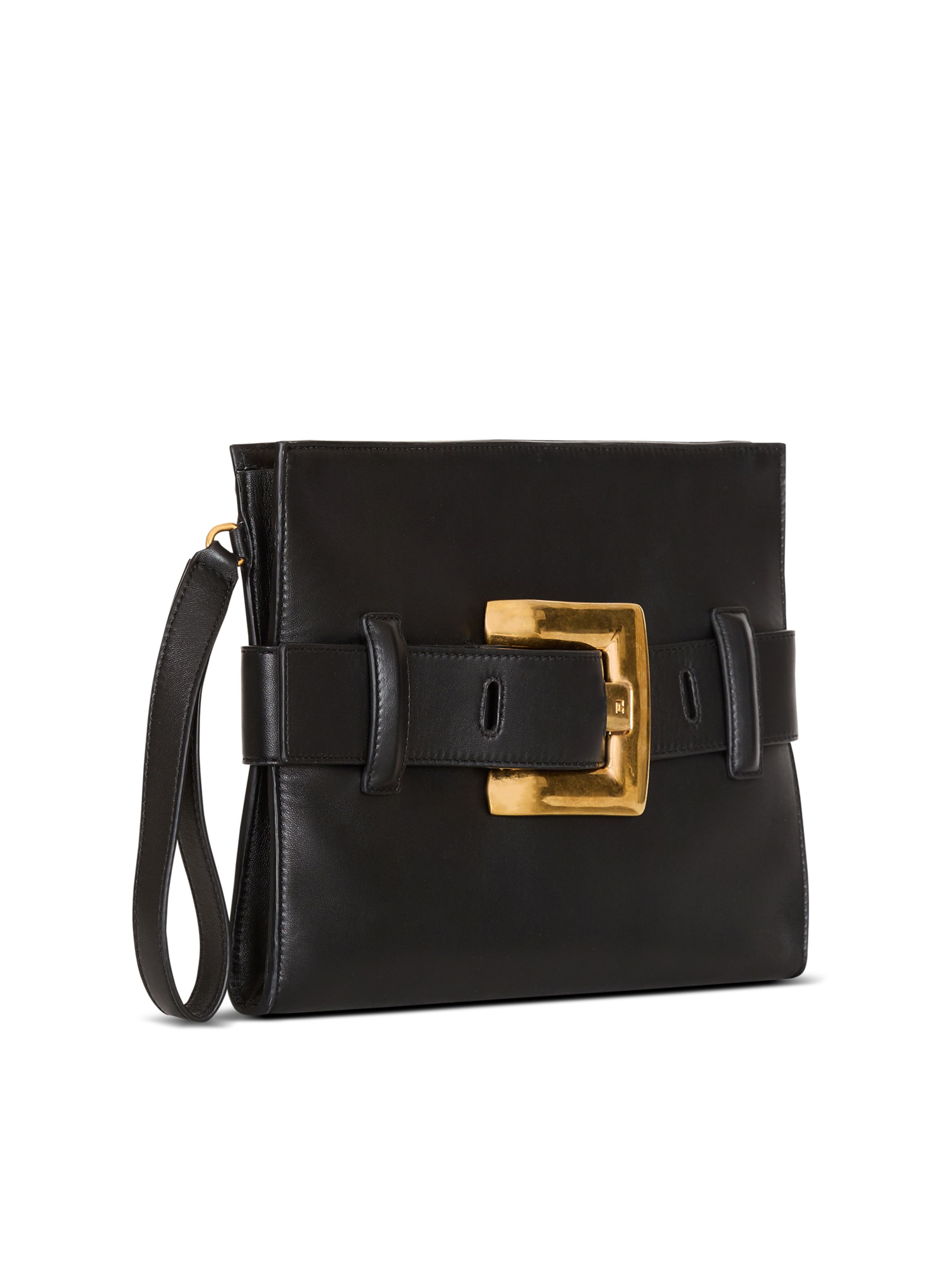 Pochette anthem en cuir lisse BALMAIN Noir