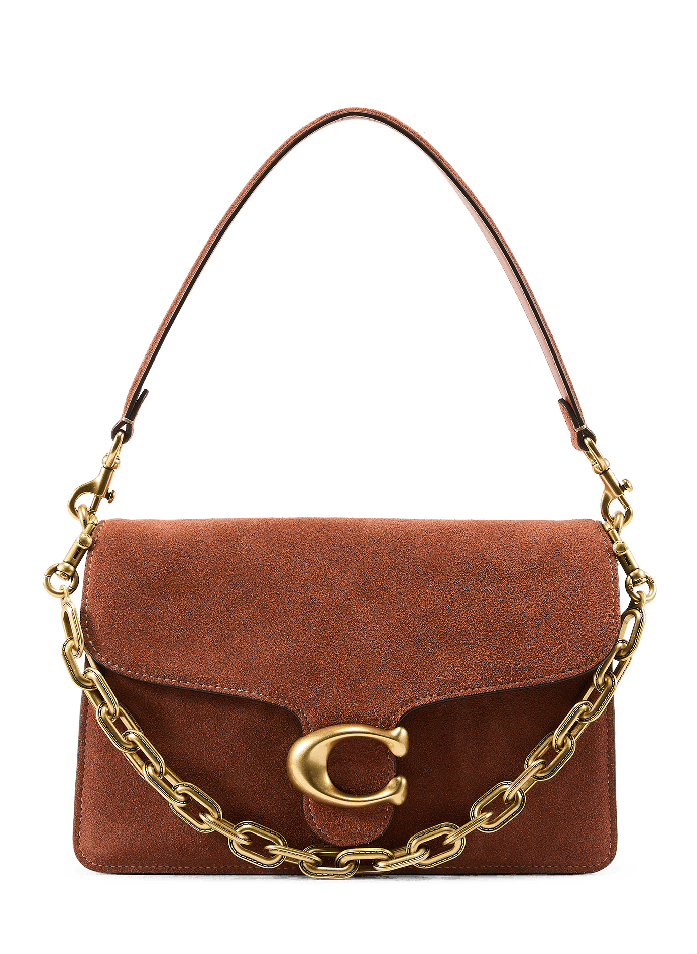 Sac épaule avec chaîne Tabby en cuir daim COACH Marron