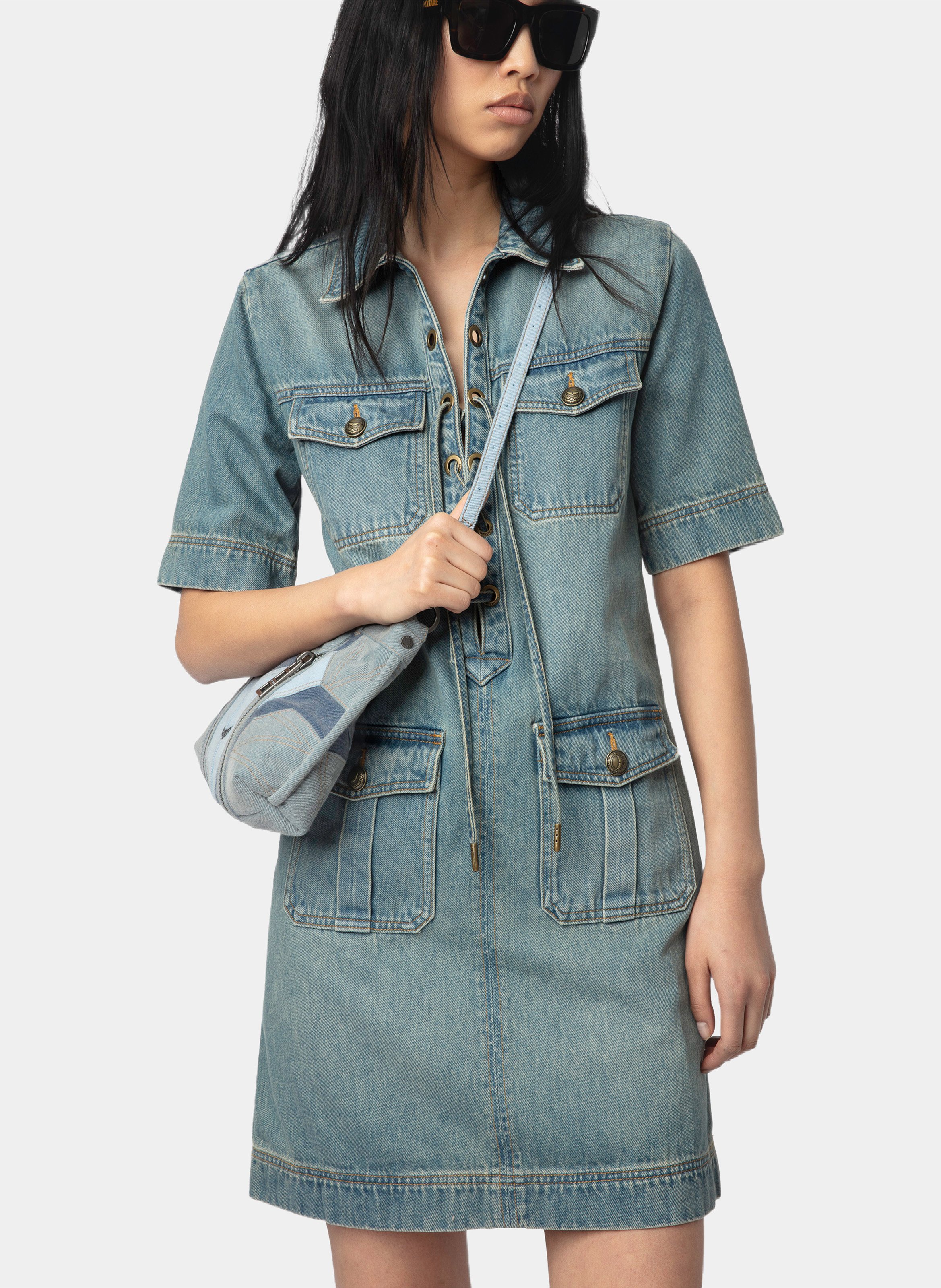 Kurzes Kleid mit klassischem Jeanskragen ZADIG&VOLTAIRE Blau
