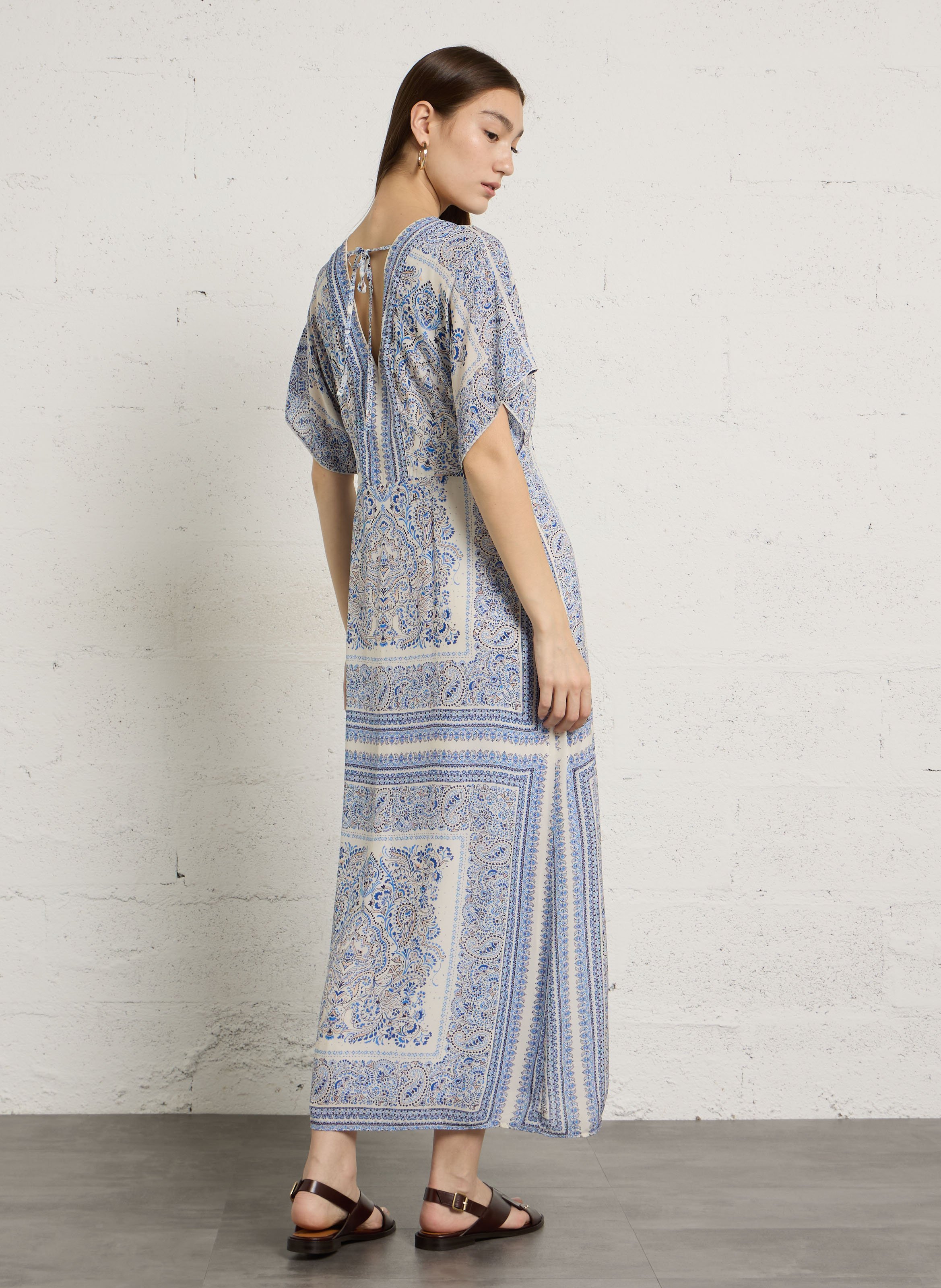 Robe longue col v imprimée benedicte MAISON 123 Bleu
