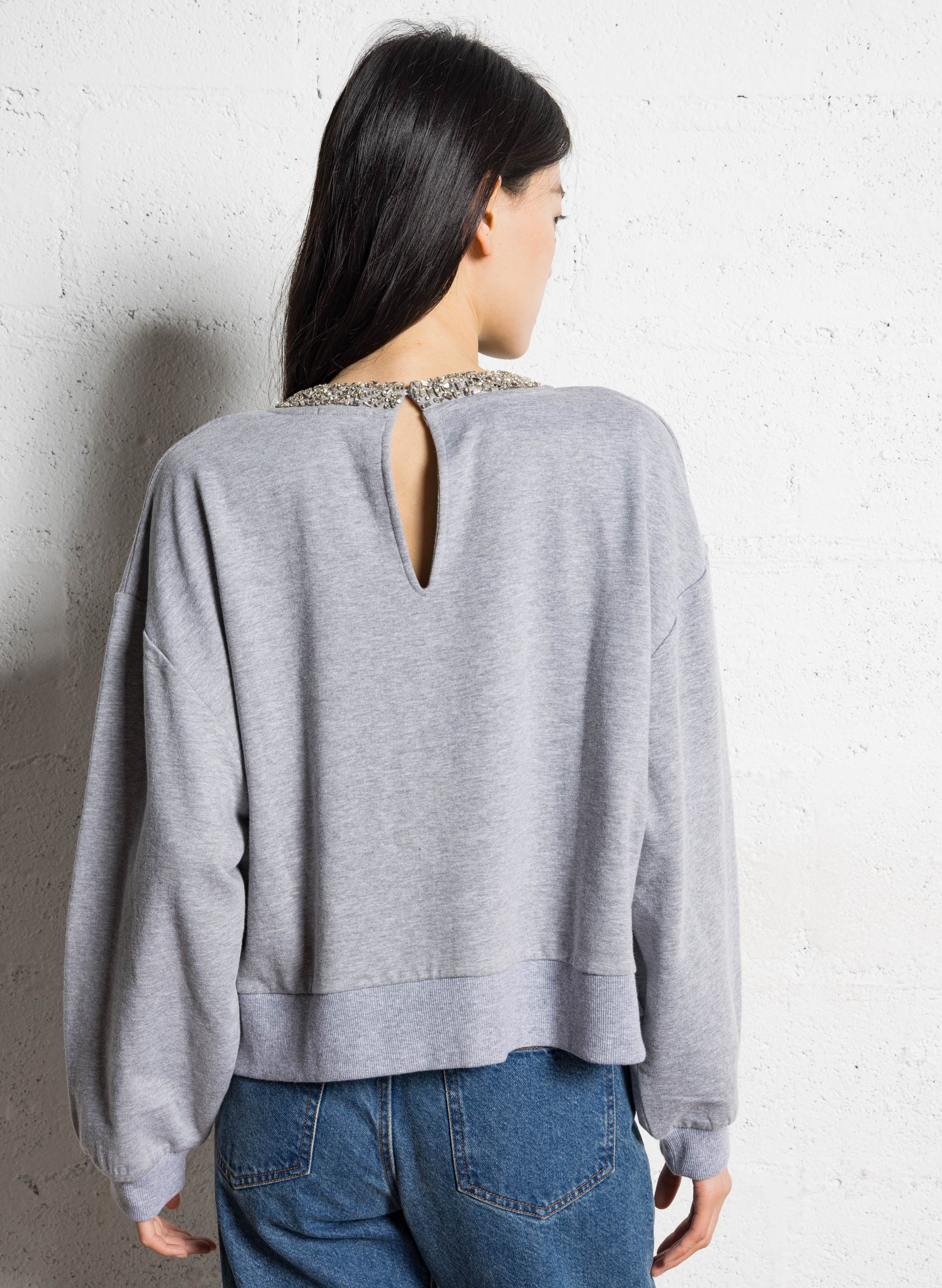 Sweat oversize col rond en coton mélangé IKKS Gris