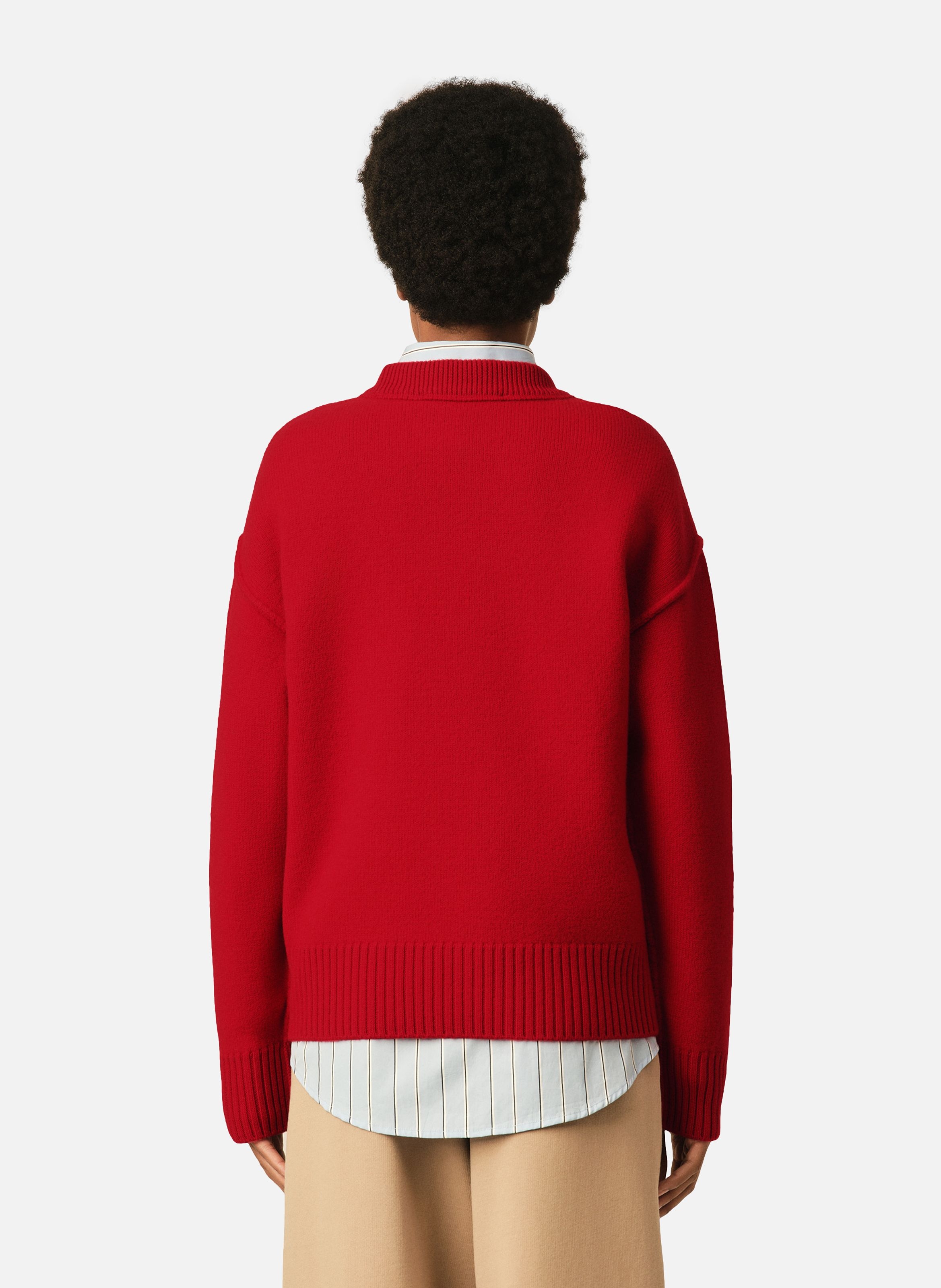 Pull col rond ami de coeur en laine unisexe AMI PARIS Rouge