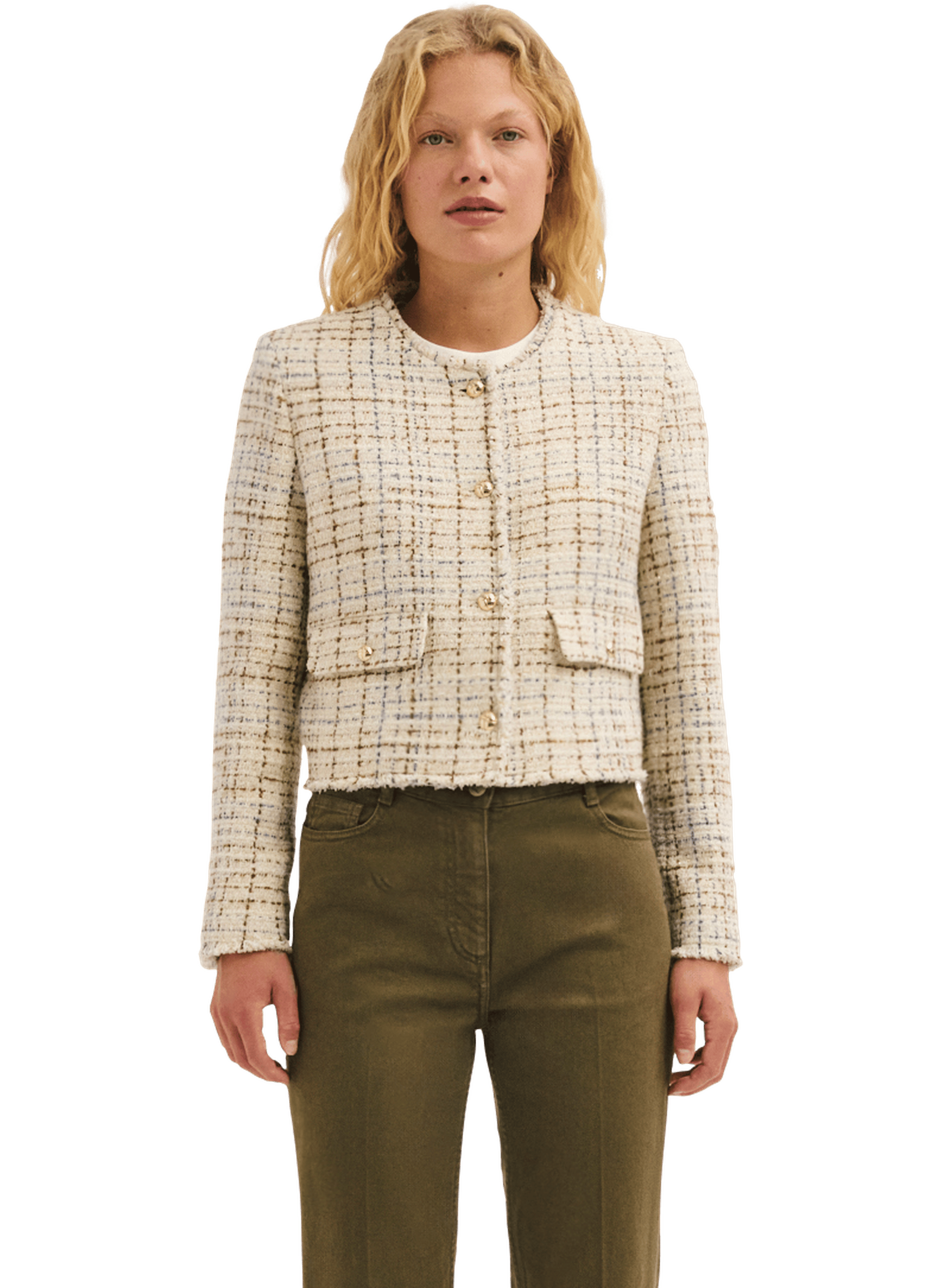 Veste sans col en tweed et lurex - jaline PABLO Beige