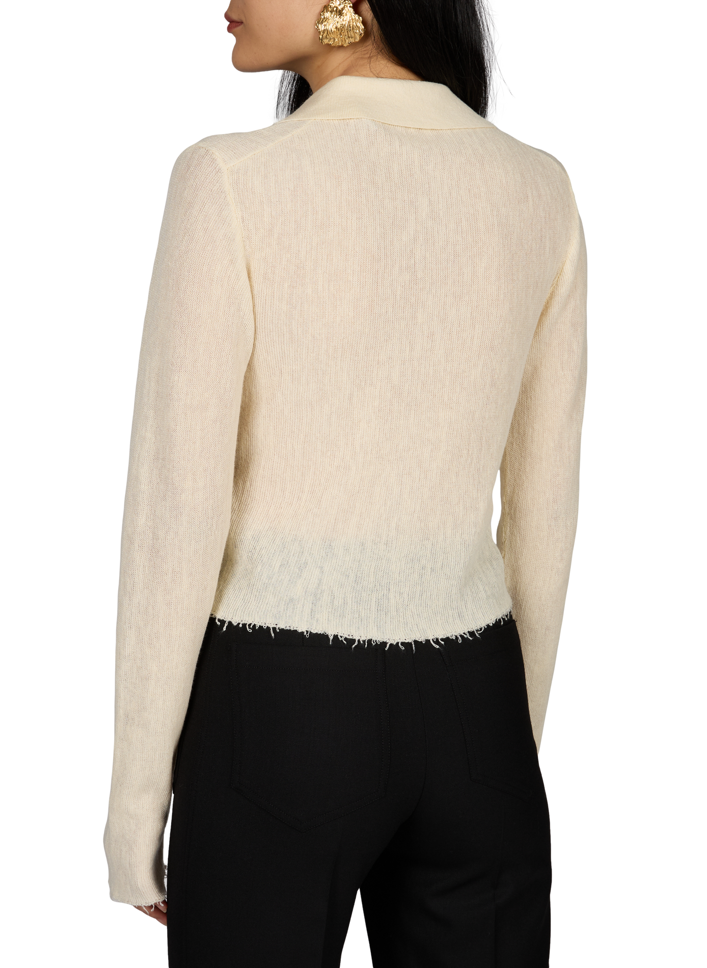 Top corto abotonado con cuello cubano en mezcla de lino. HELMUT LANG Beige