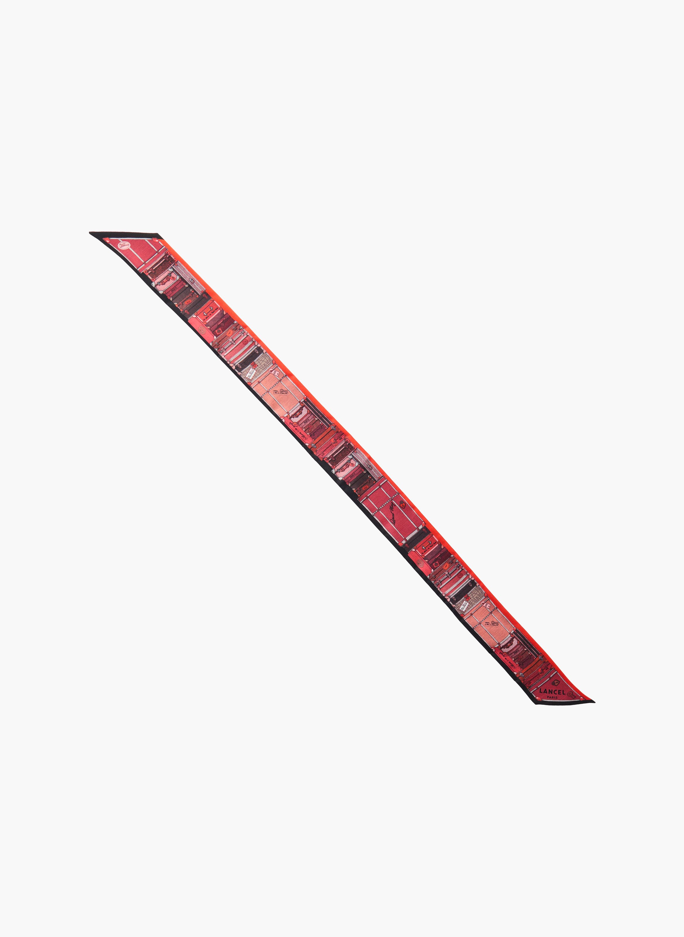Bandeau en soie sergé, motif imprimé lancel grand hôtel, 5,5 x 82 cm. LANCEL Rouge