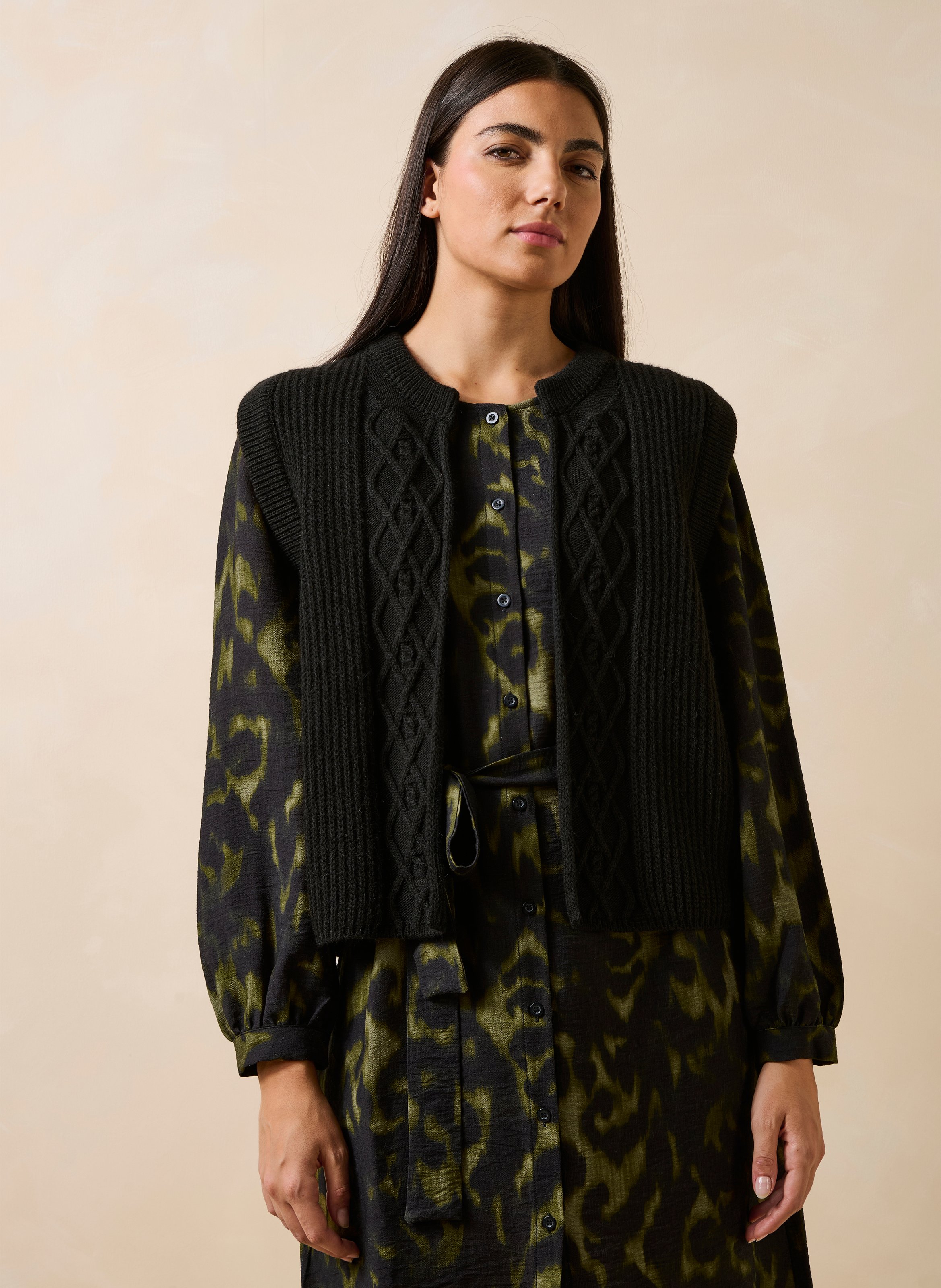 Mouwloos ribgebreid vest LA FEE MARABOUTEE Zwart