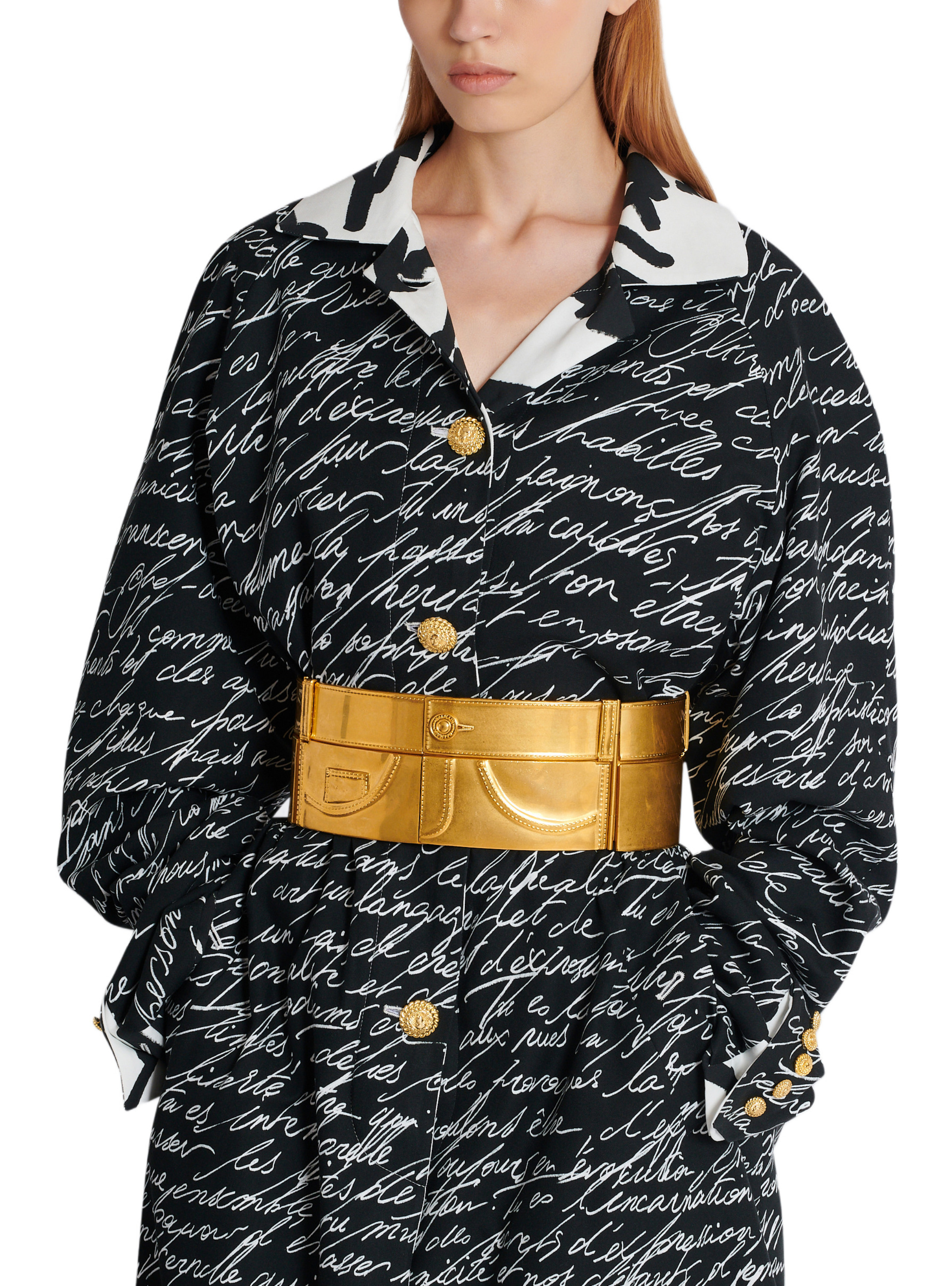 Ceinture avec trompe-l'œil denim en laiton BALMAIN Doré