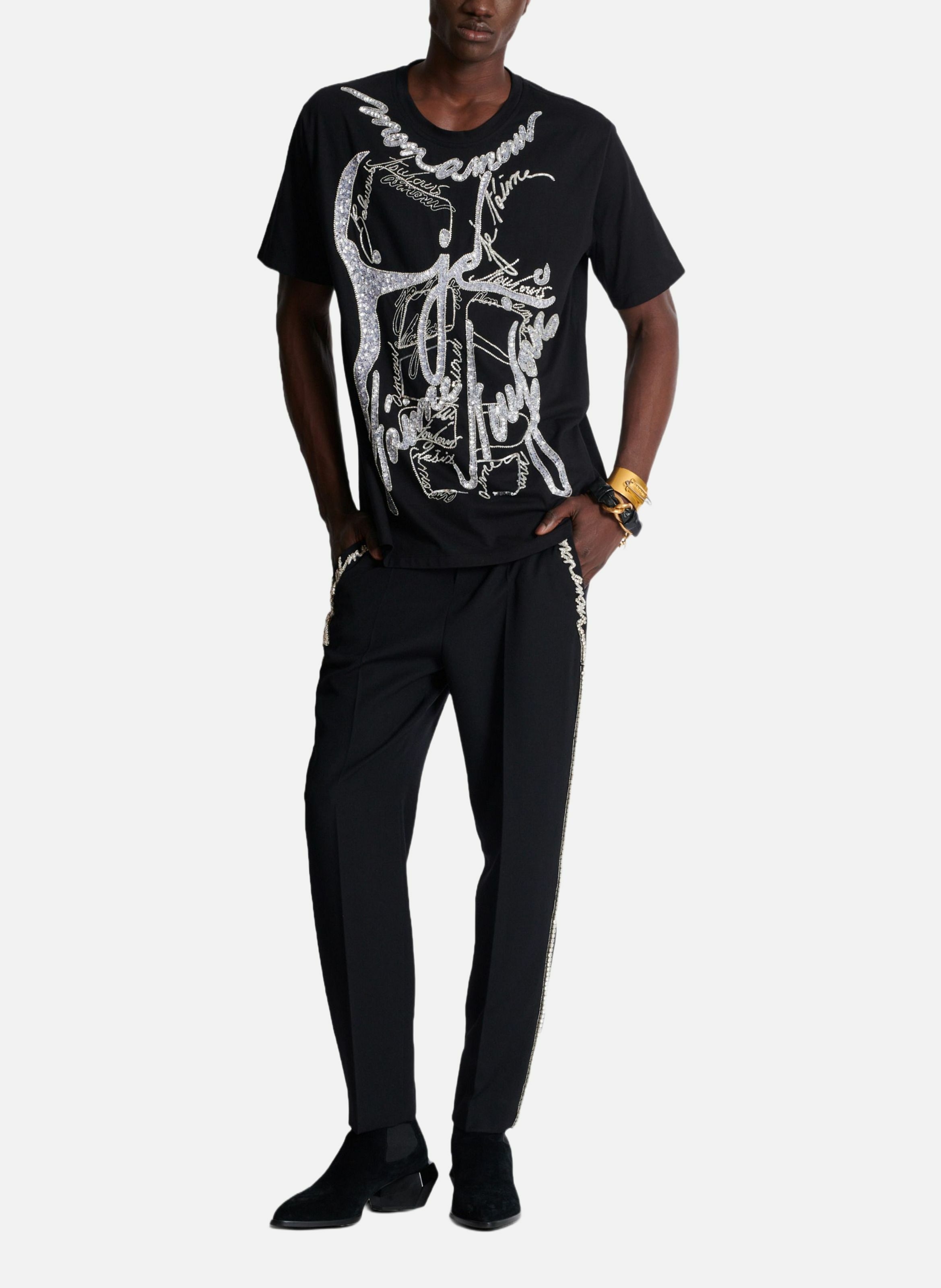 T-shirt brodé corps et « lettre d'amour » BALMAIN Noir