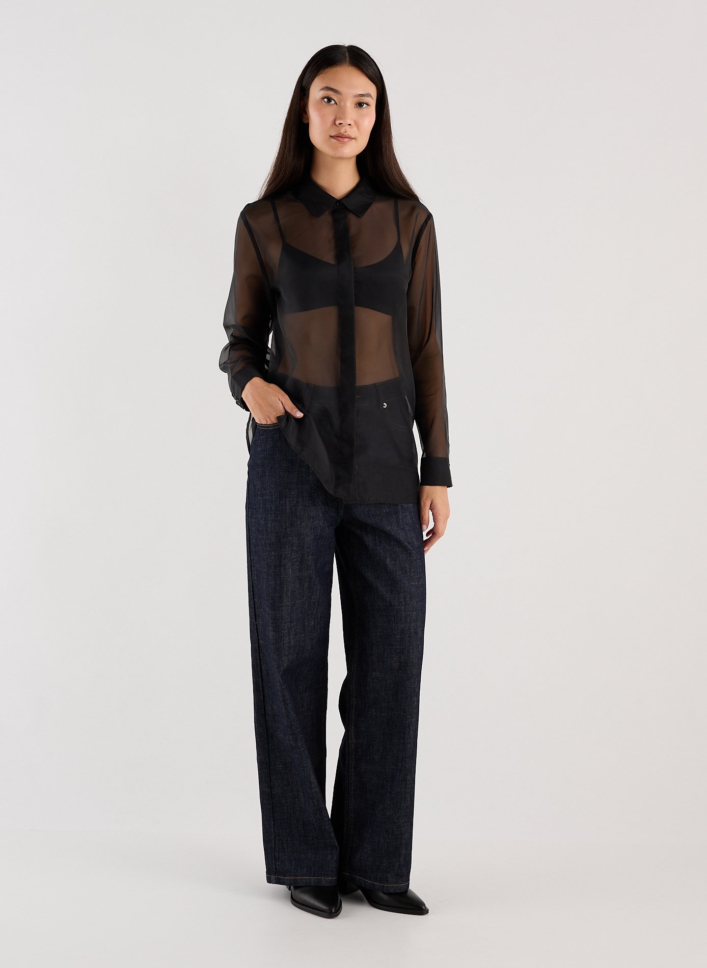 Sheer fluid shirt SAISON 1865 Black