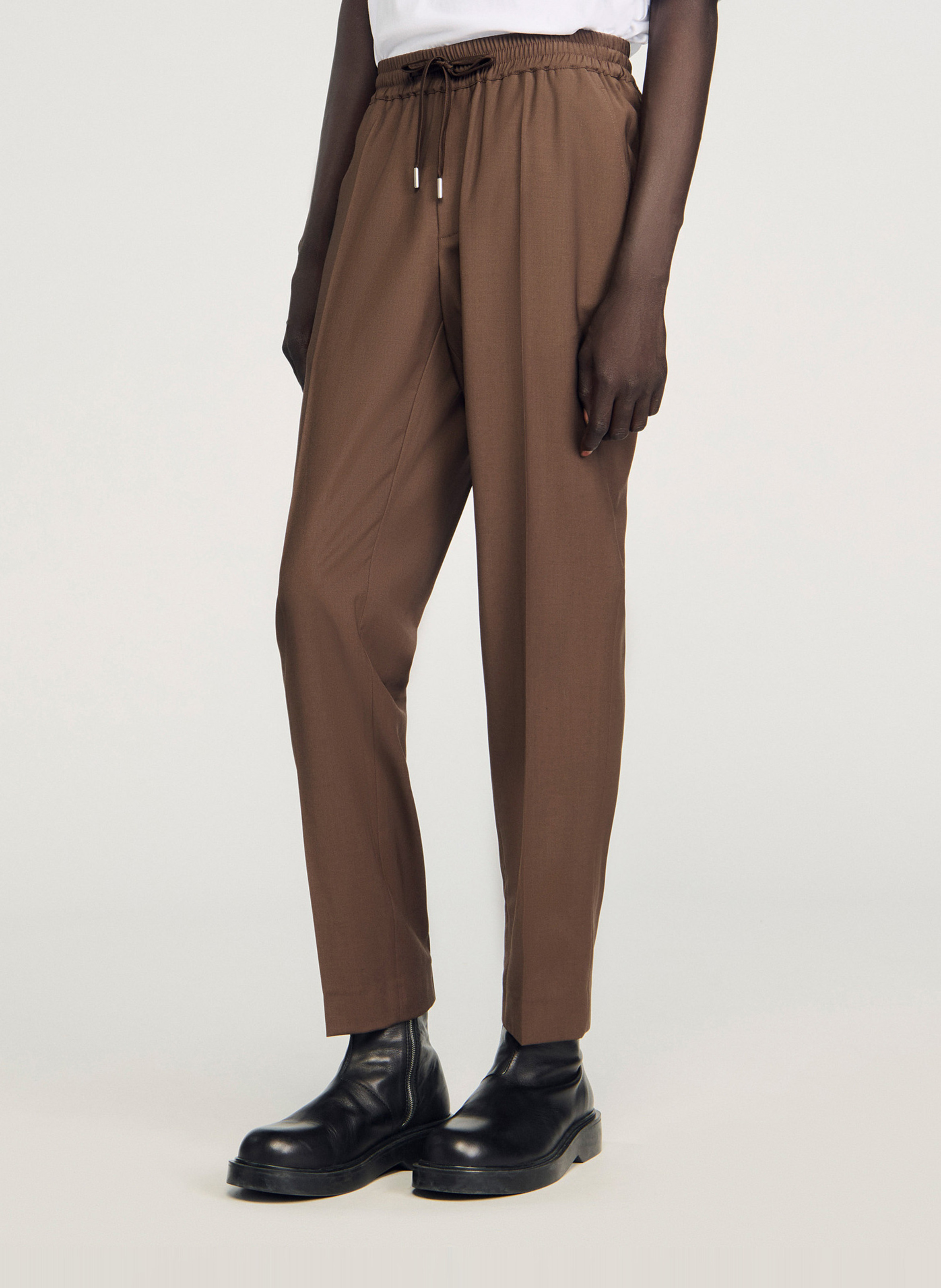 Pantalon droit élastiqué SANDRO Beige