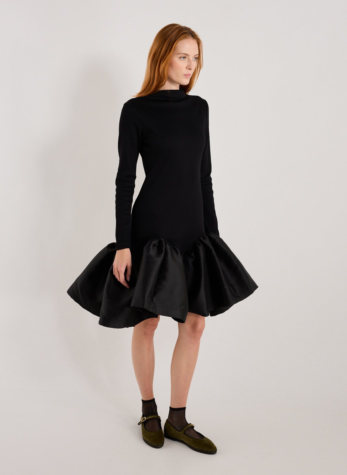 Midi dress with a full skirt in blended cotton MARQUES ALMEIDA Black