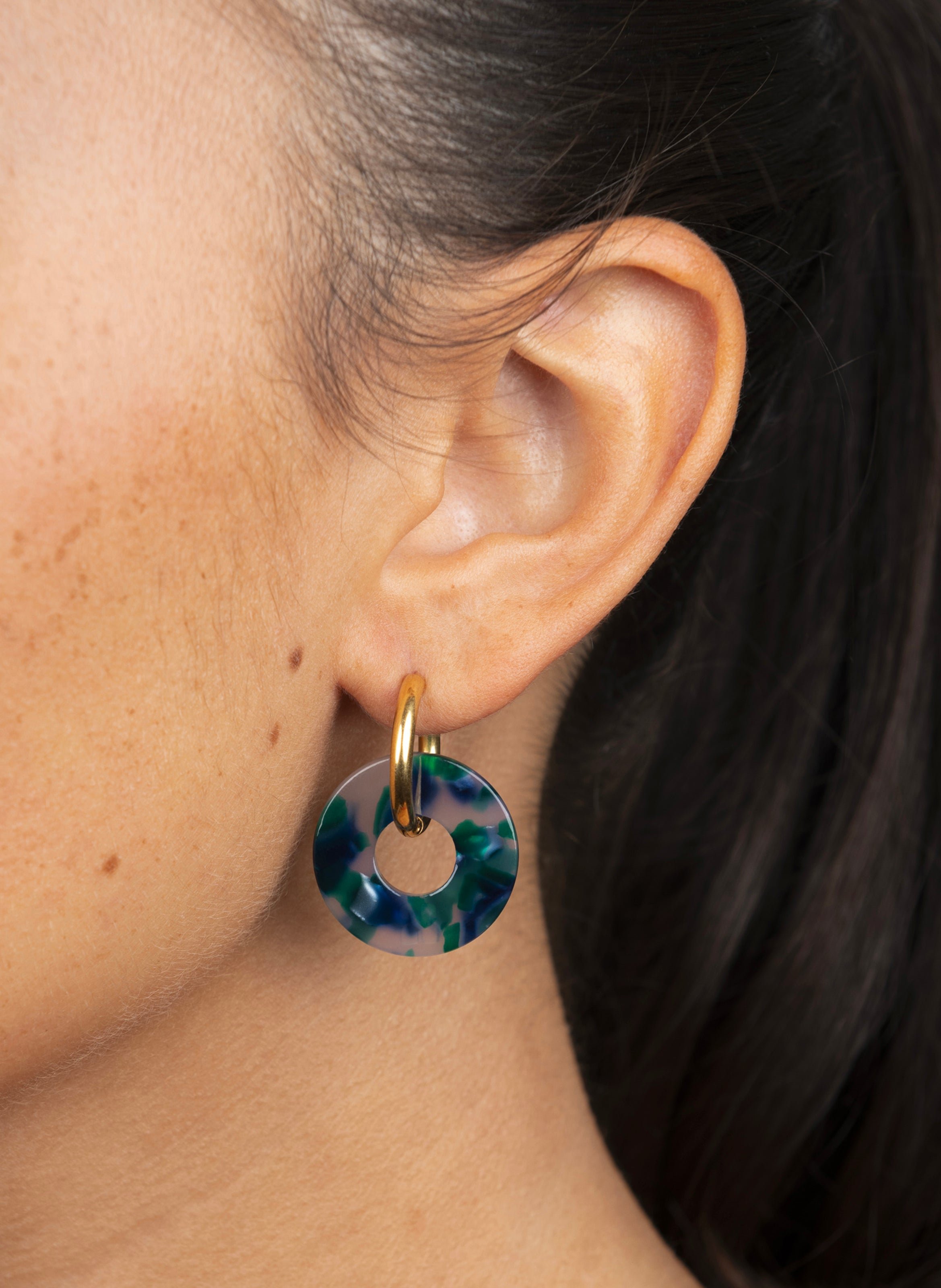 Boucles d'oreilles donuts avec anneaux en acier inoxydable argenté KURAGE GINZA Bleu
