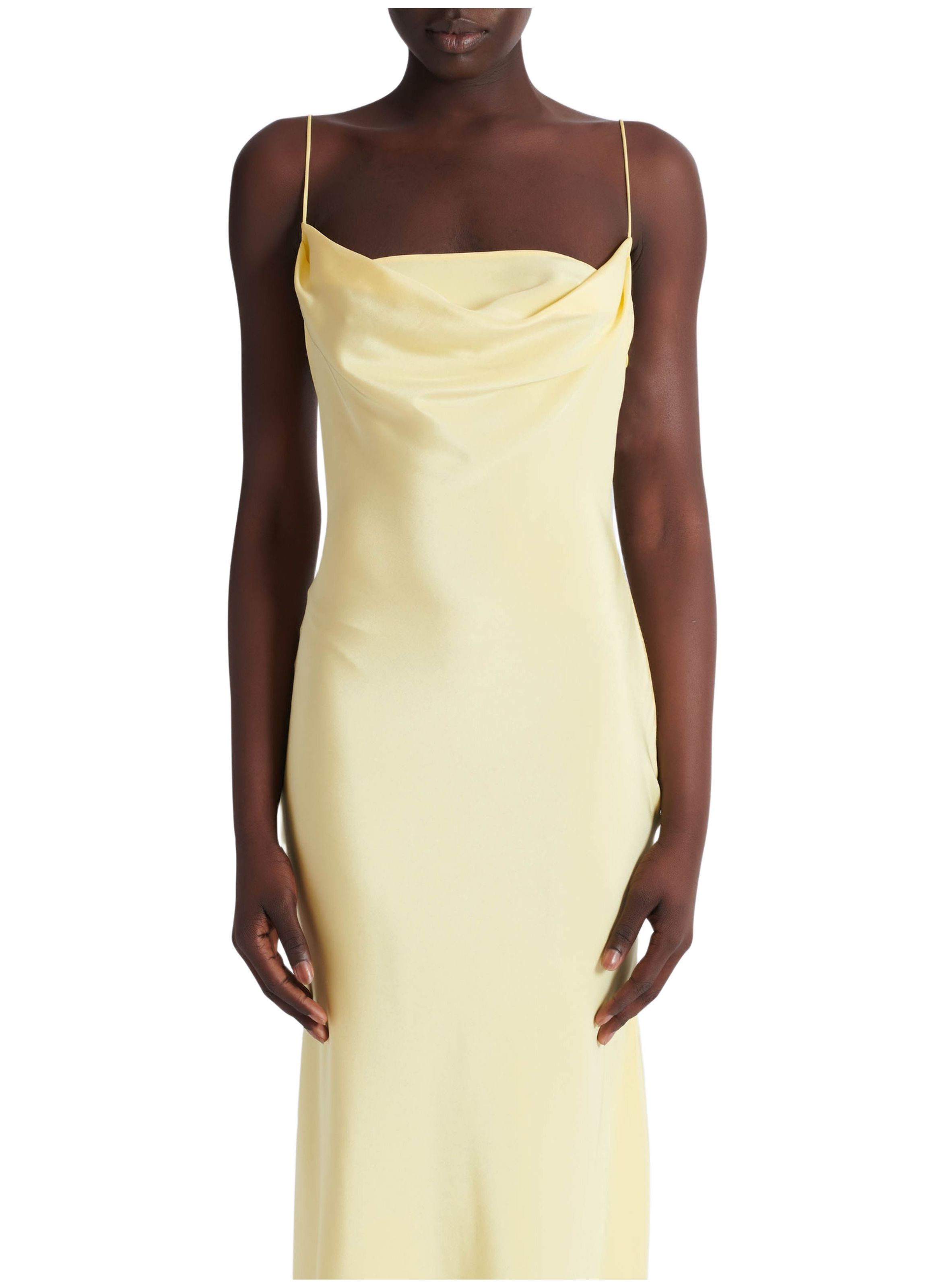 Robe longue en satin de soie à bretelles BALMAIN Jaune