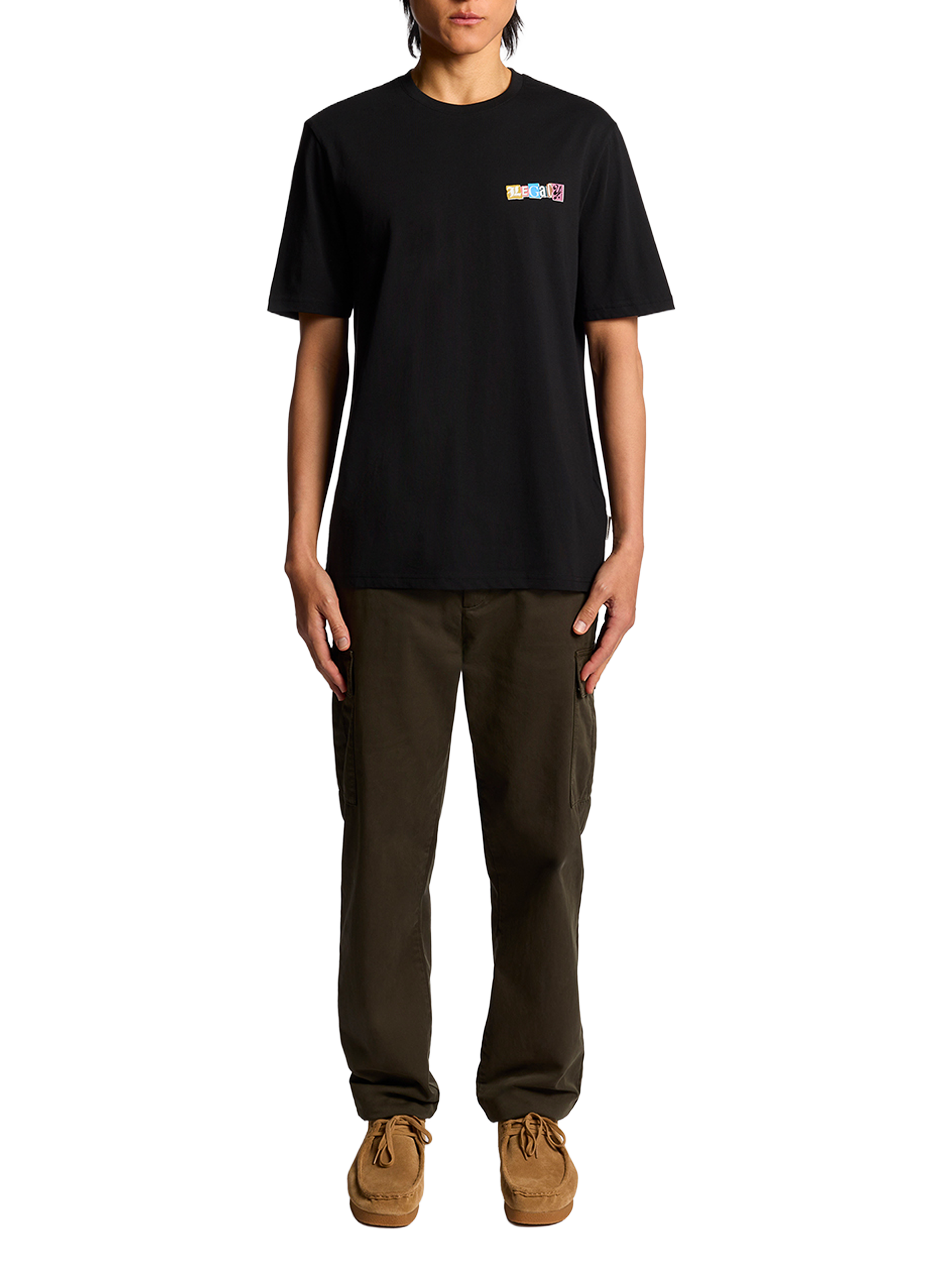 T-shirt imprimé à col rond en coton LYLE & SCOTT Noir