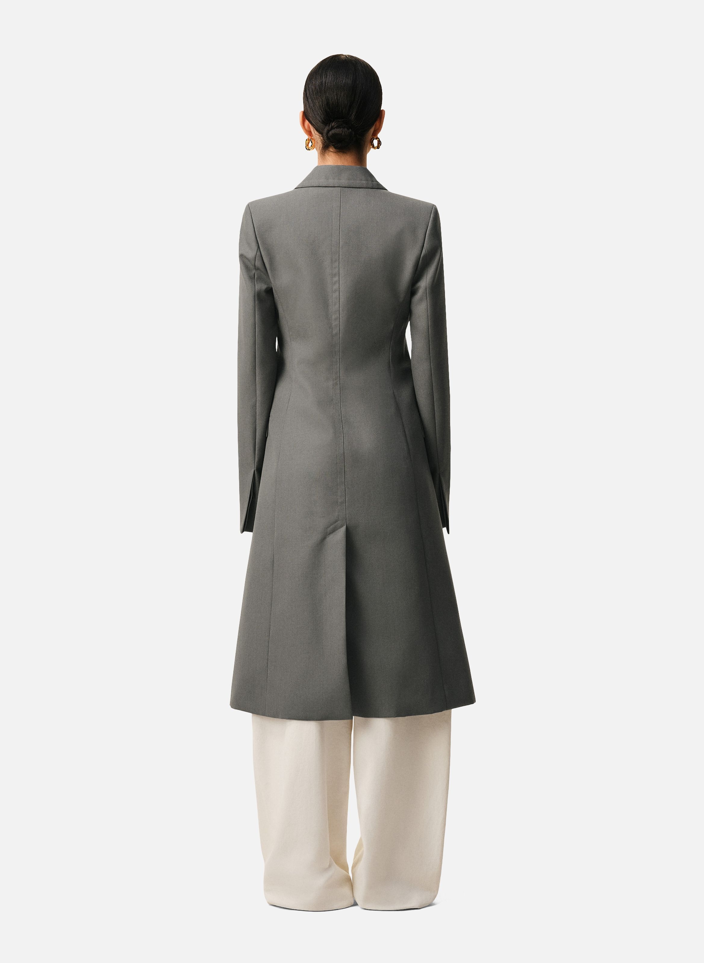 Manteau ajusté simple boutonnage en laine vierge AMI PARIS Gris